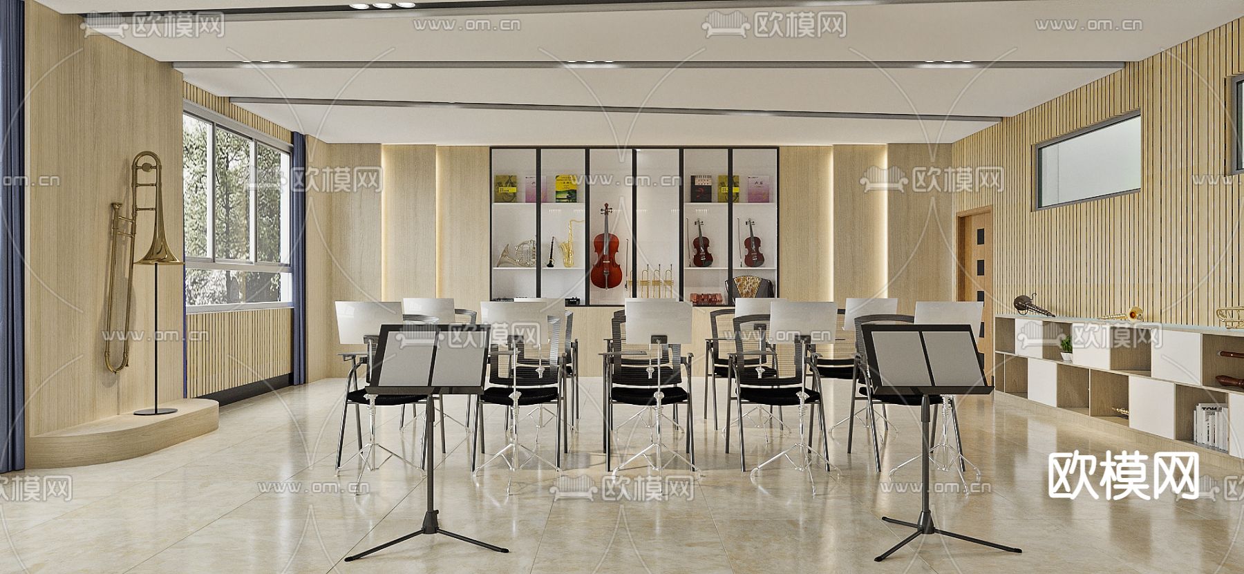 现代学校音乐教室3d模型下载（渲染图2）