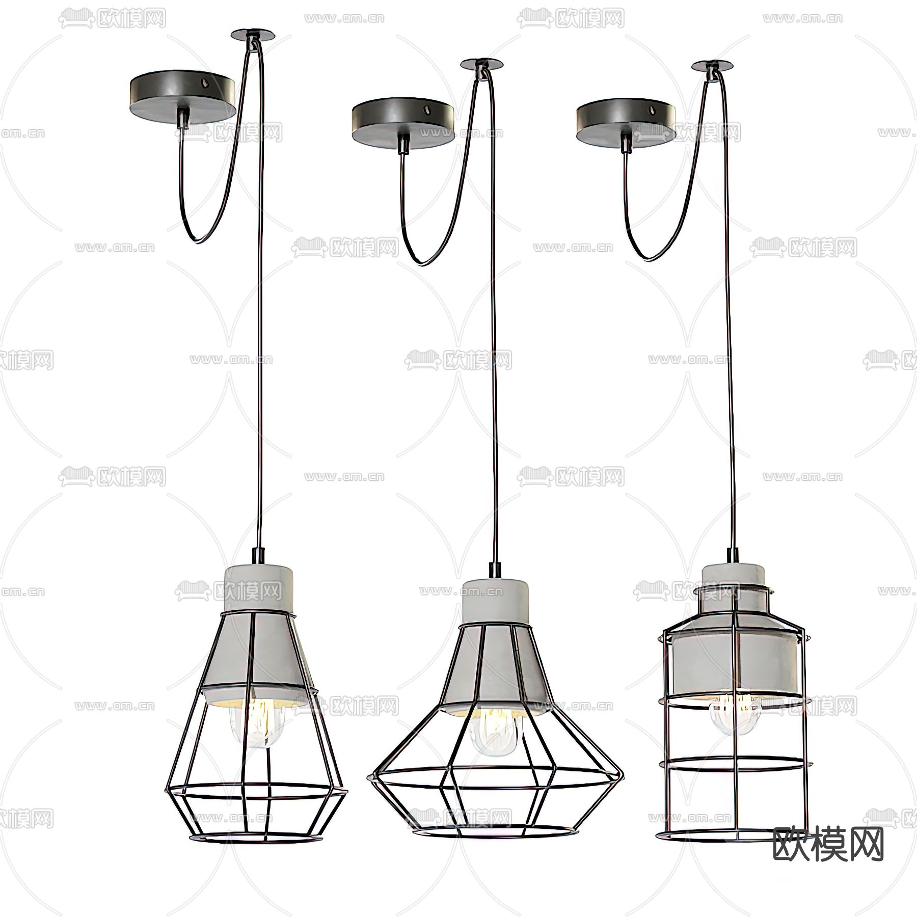 工业风铁艺吊灯3d模型下载