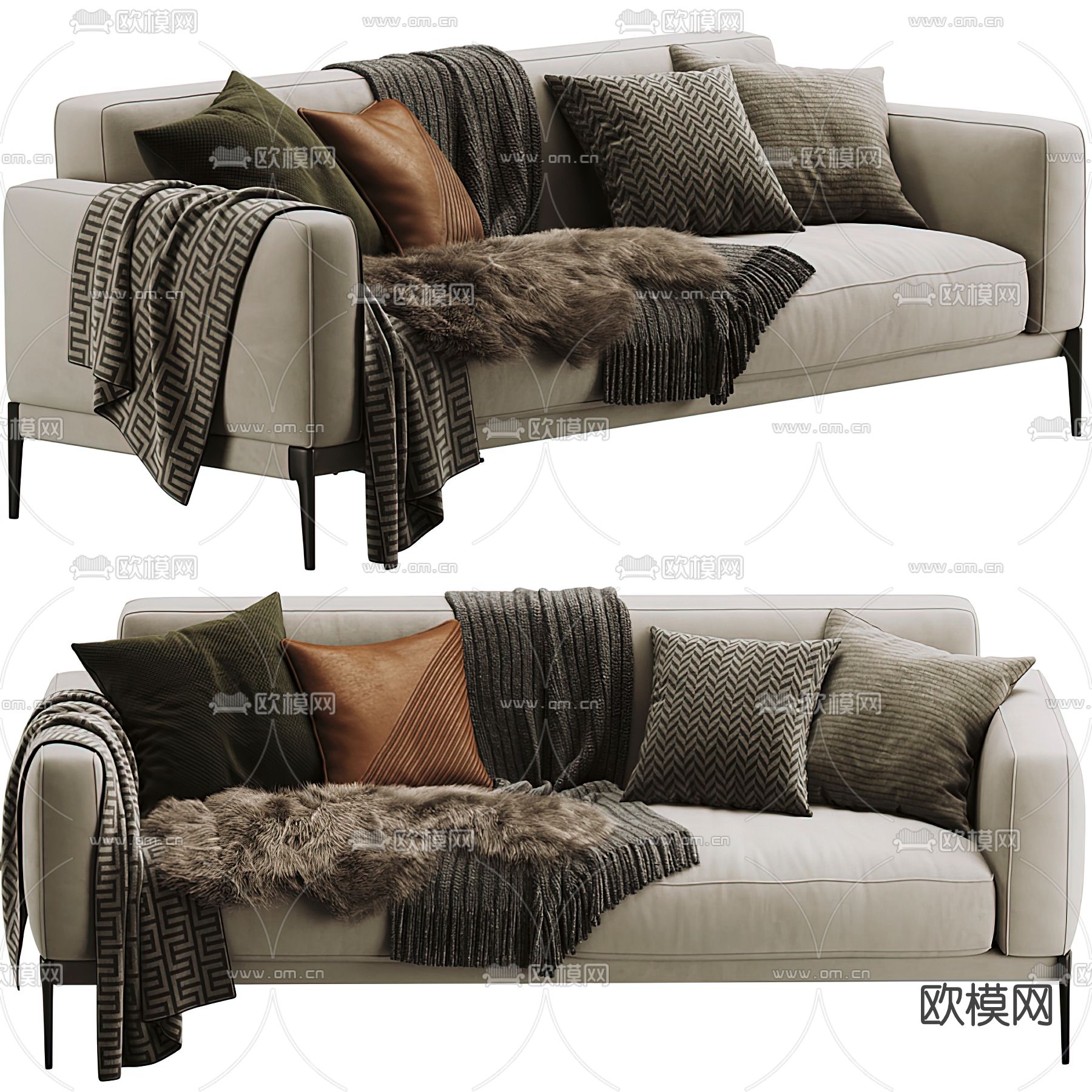 现代布艺双人沙发3d模型下载（渲染图1）