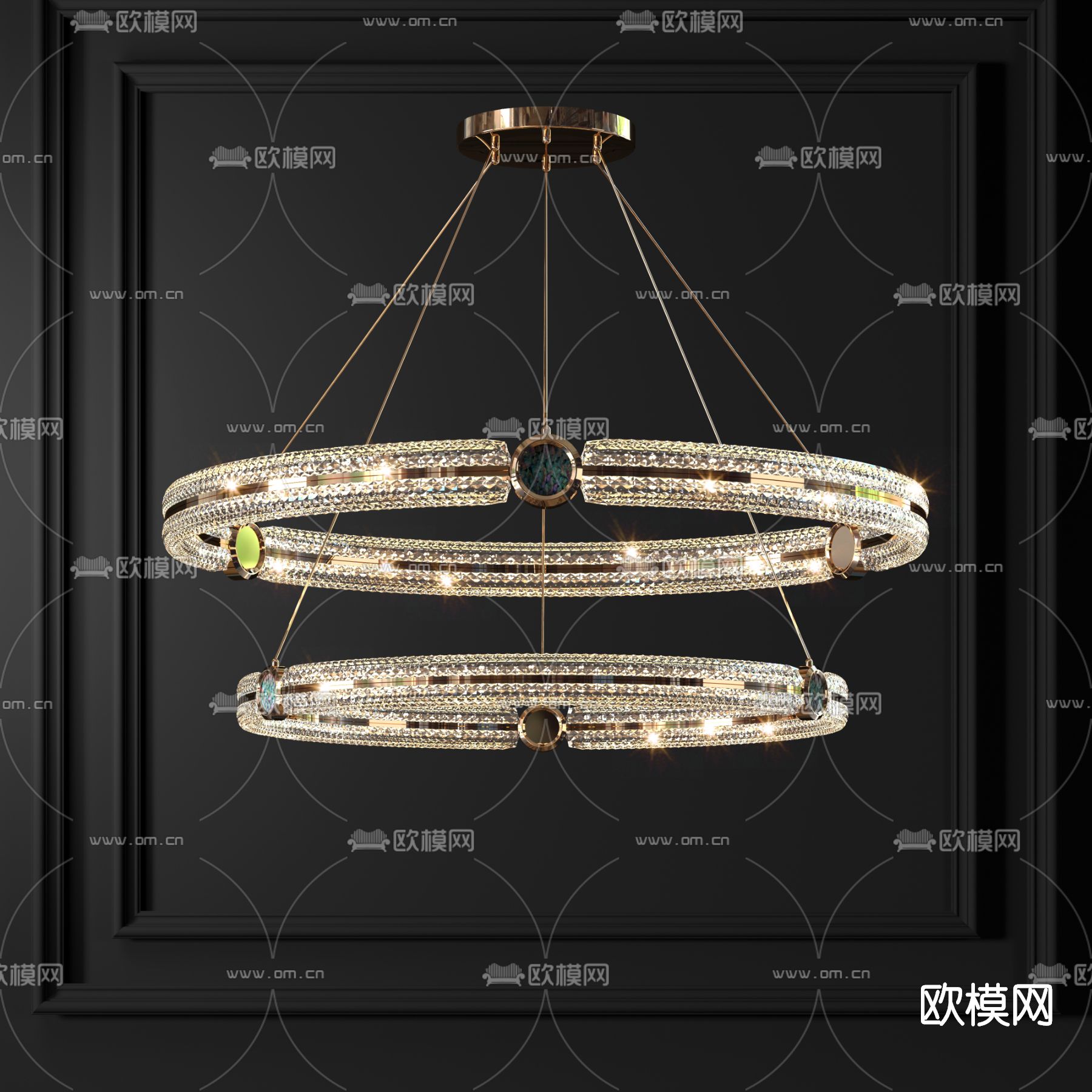后现代轻奢双层水晶吊灯3d模型下载_ID11662755_3dmax免费模型-欧模网