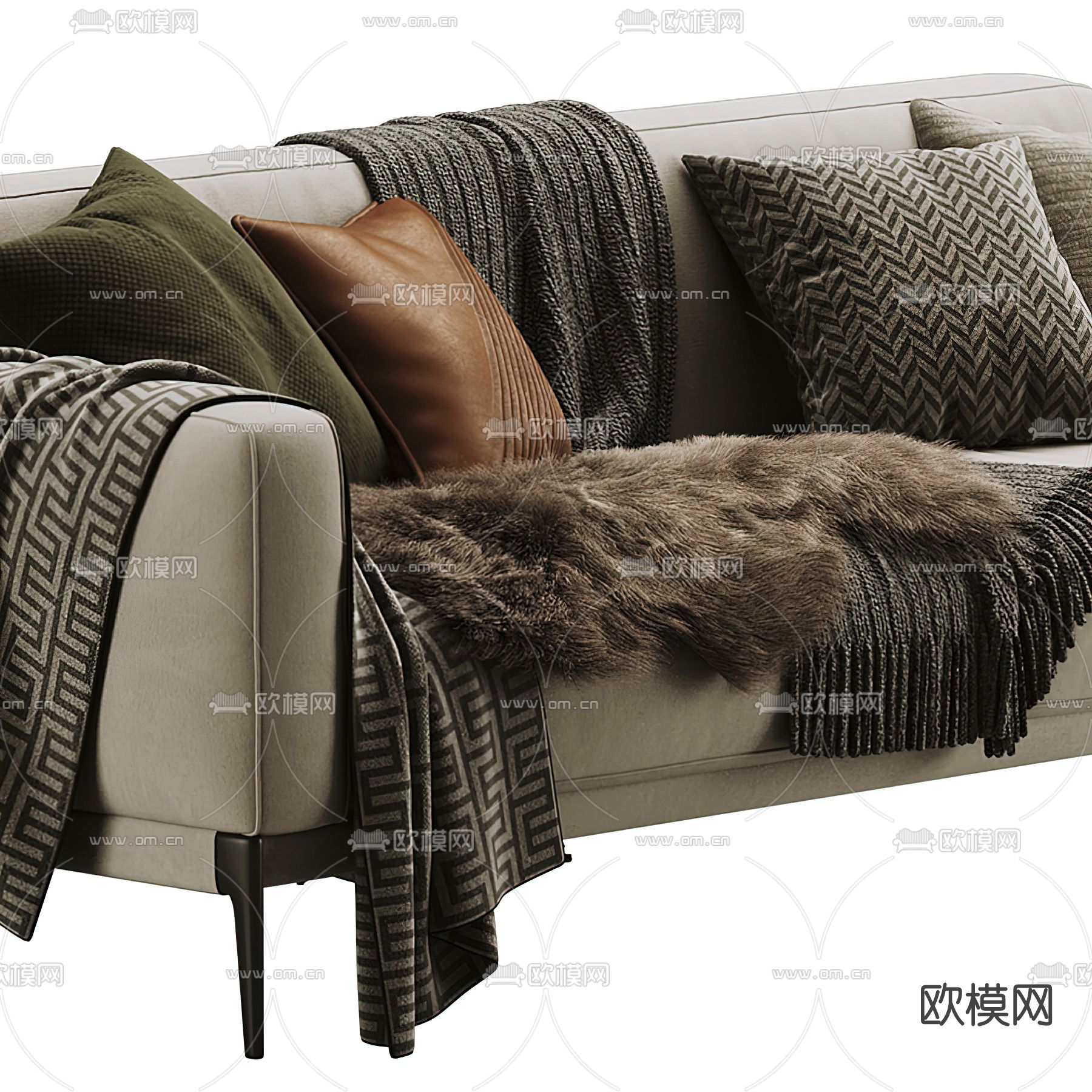 现代布艺双人沙发3d模型下载（渲染图2）