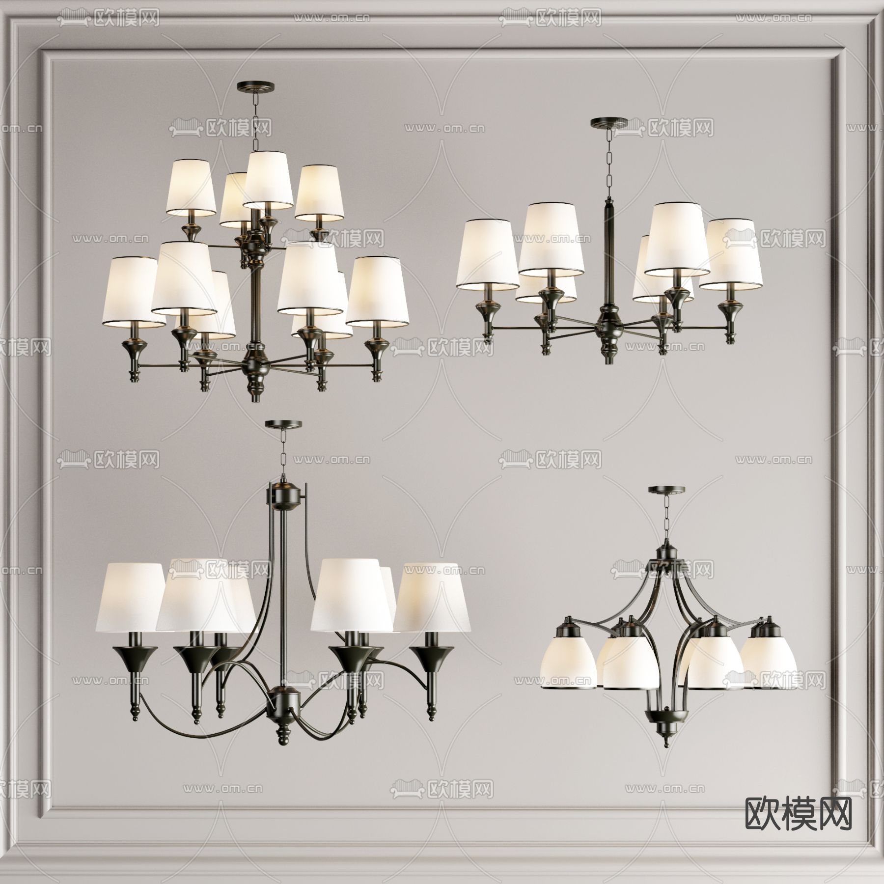 美式金属多头吊灯3d模型下载