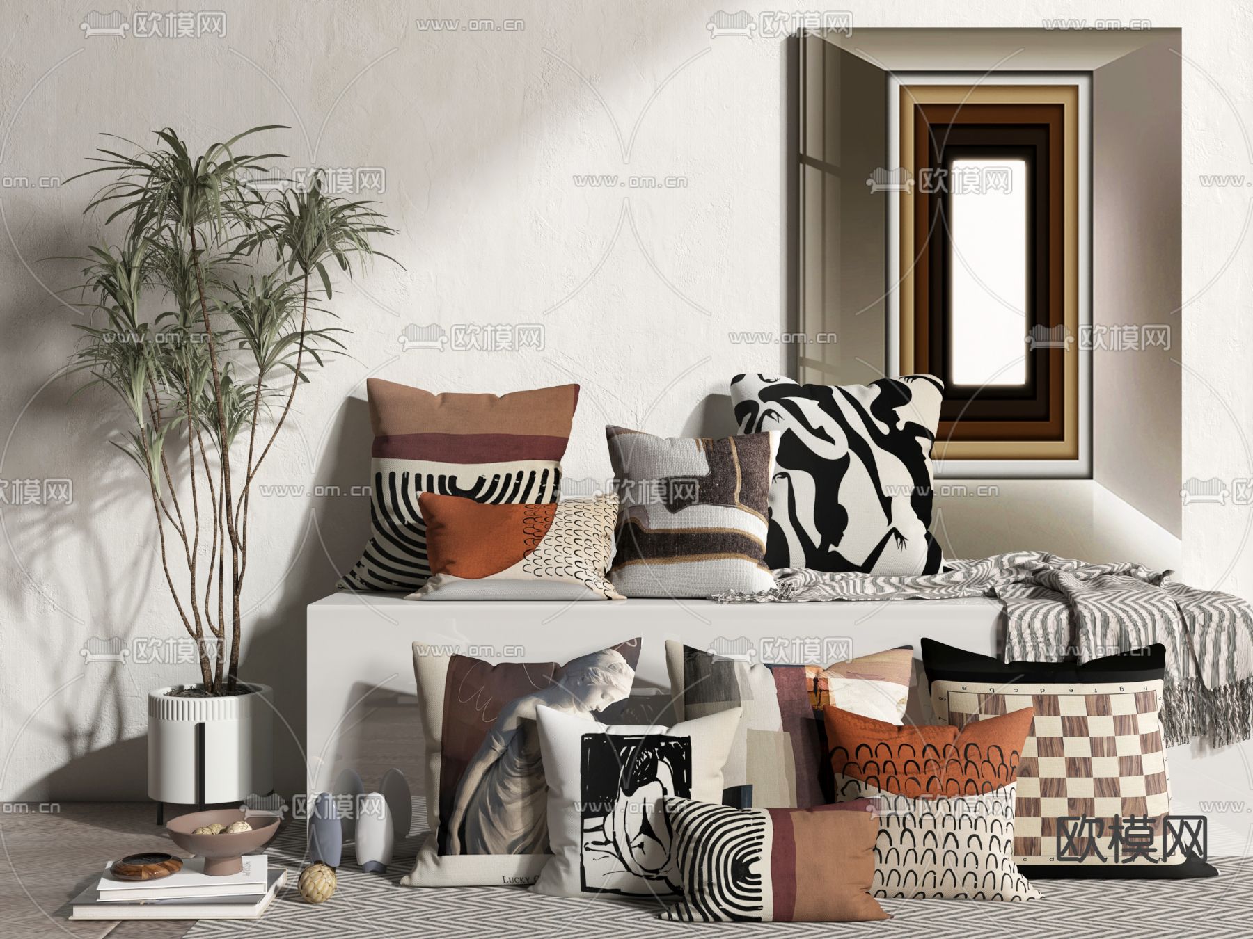 现代布艺抱枕3d模型下载