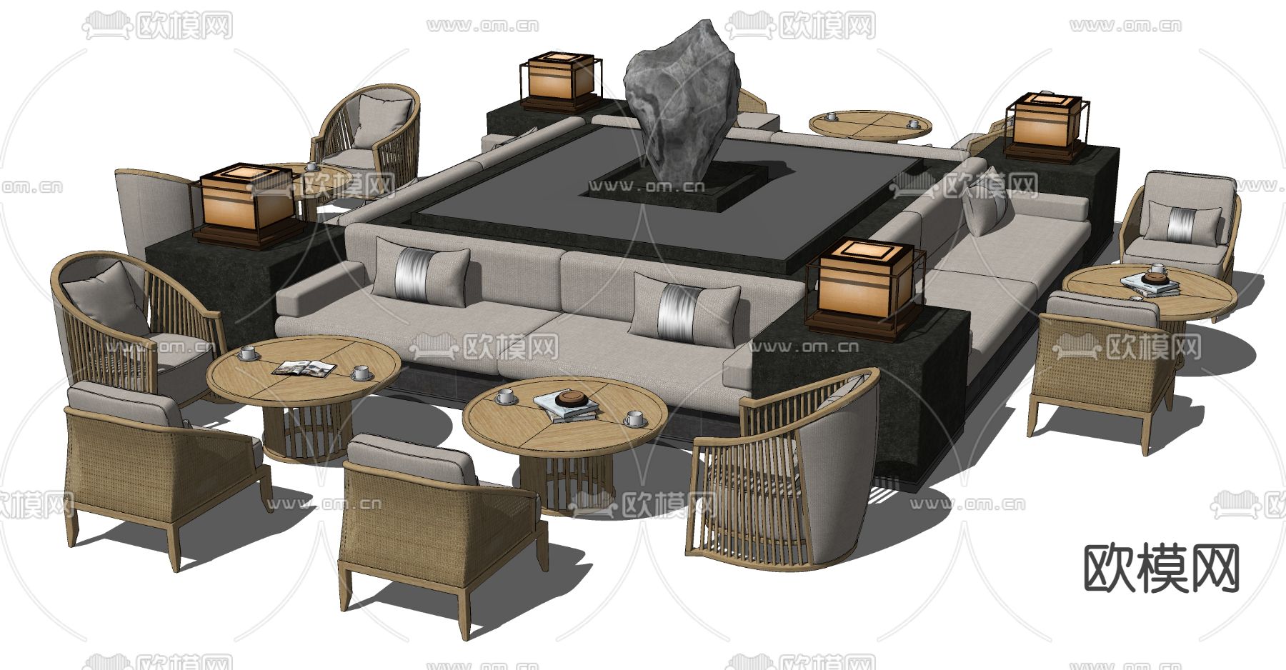 现代大堂休息区卡座沙发su模型下载