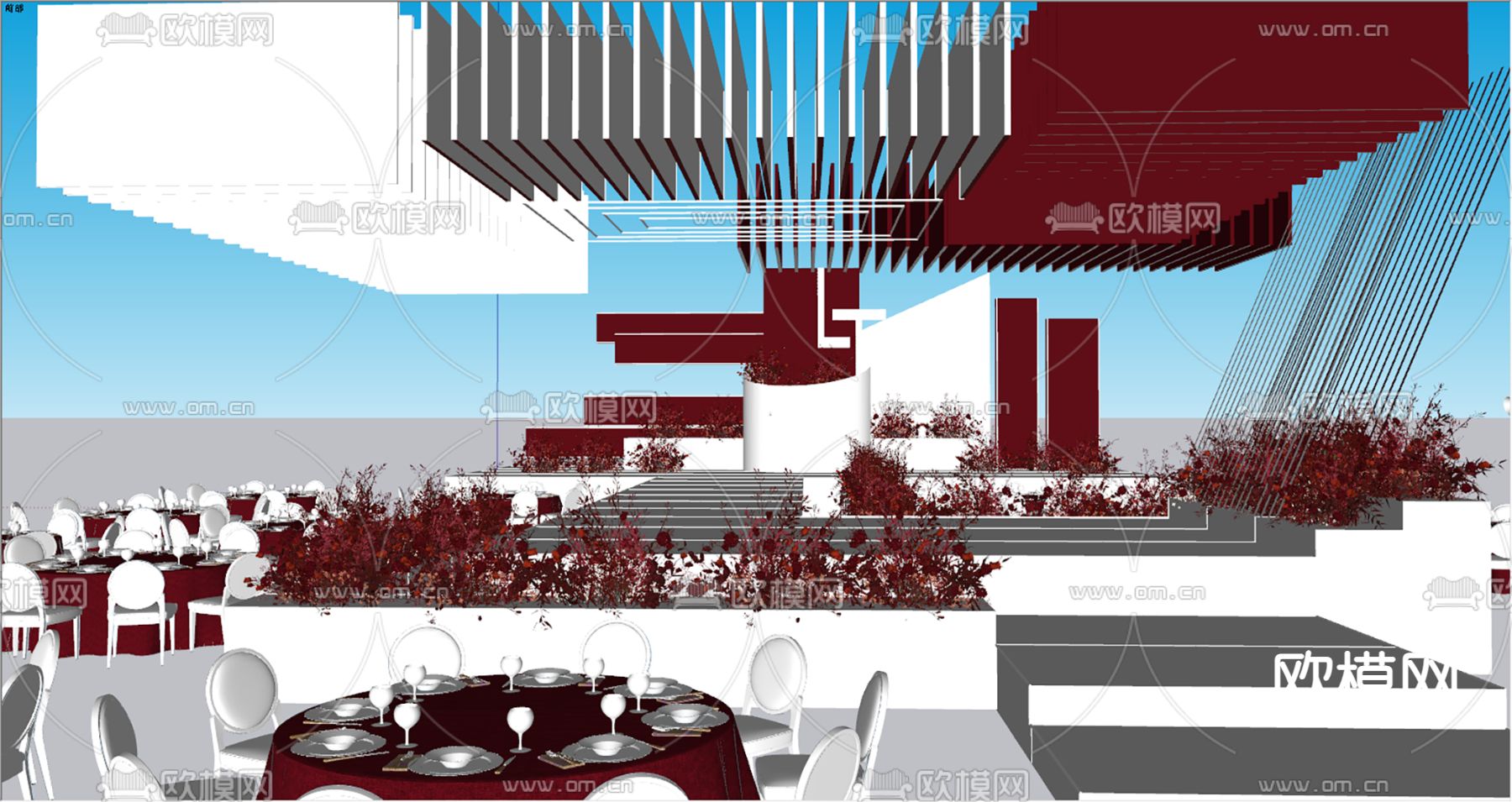 现代红色秀场风婚礼su模型下载（渲染图4）