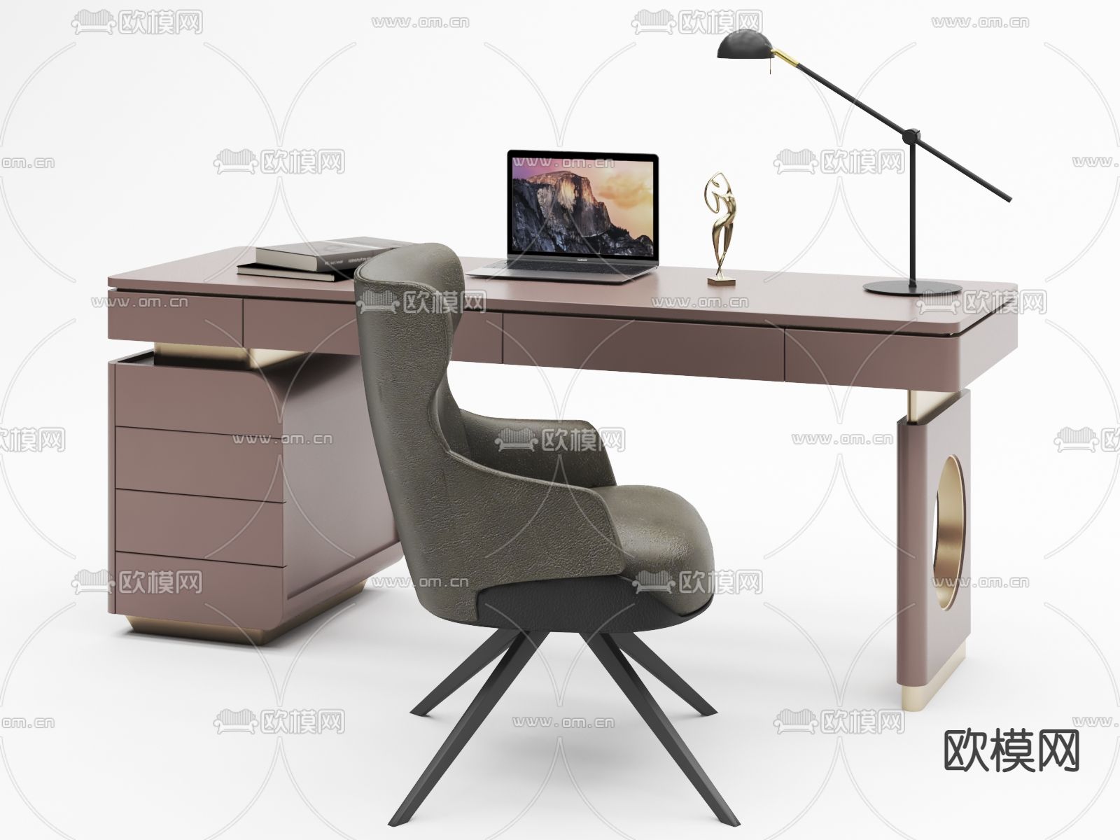 现代轻奢书桌椅3d模型