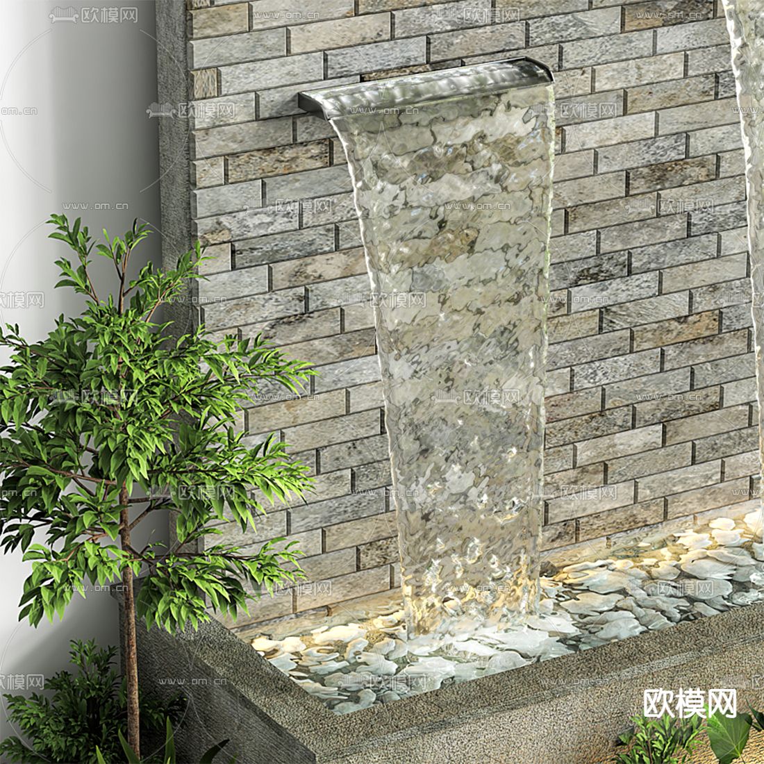 现代青砖喷泉水池小品3d模型