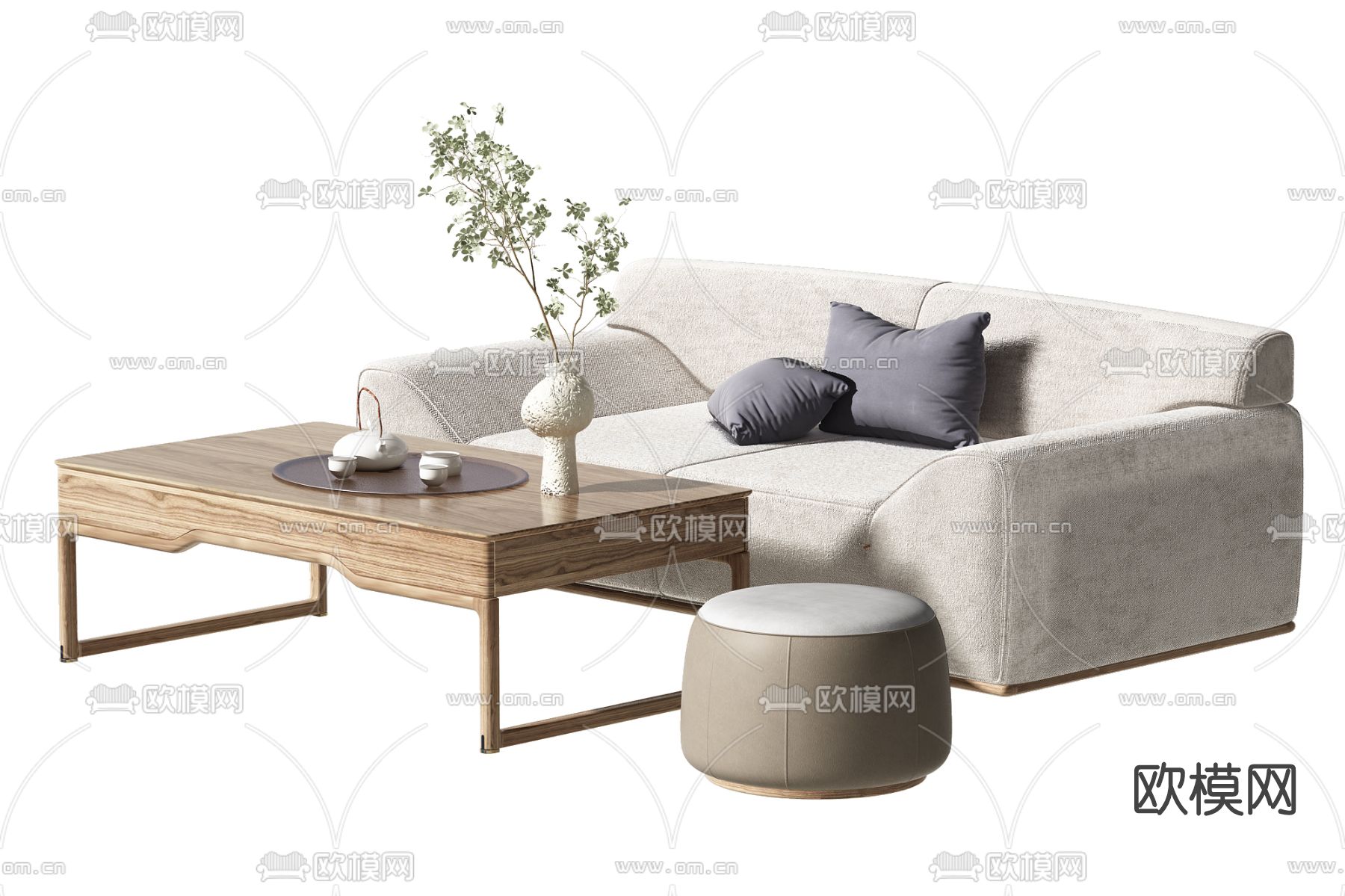 新中式双人沙发组合3d模型下载