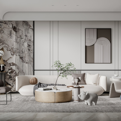 现代布艺沙发组合su模型