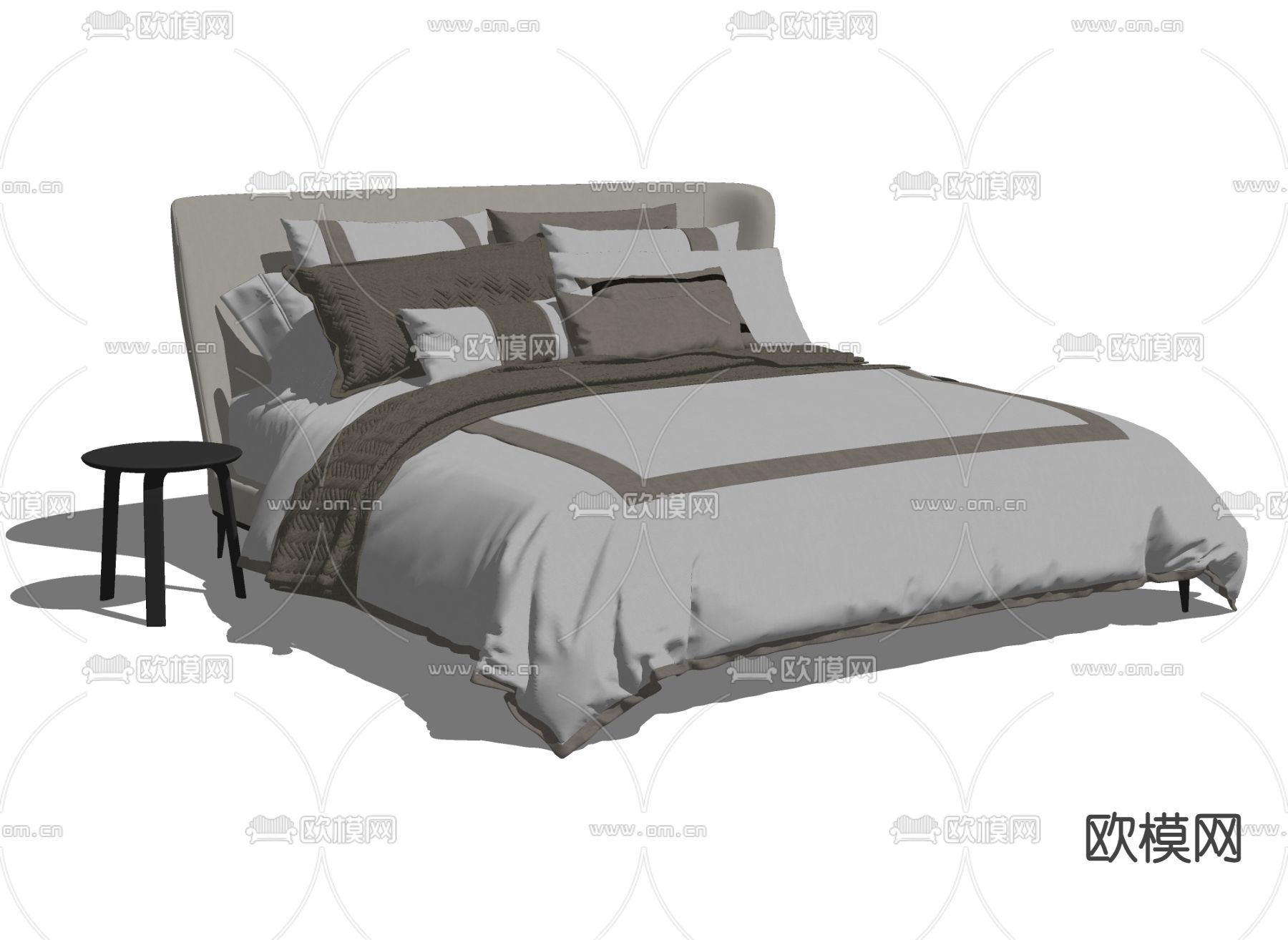 现代布艺双人床su模型下载（渲染图2）