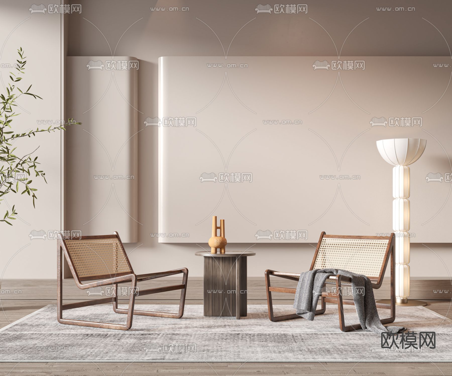 侘寂藤编休闲椅3d模型下载