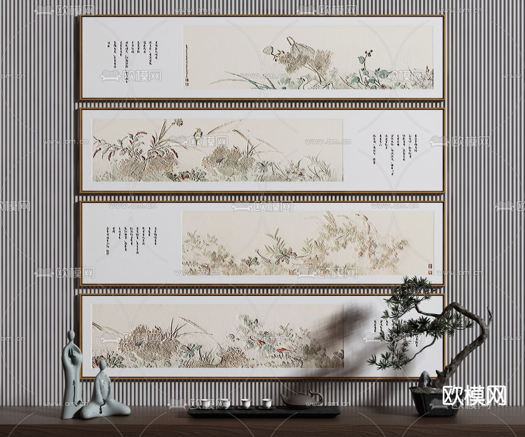 新中式花鸟装饰画3d模型
