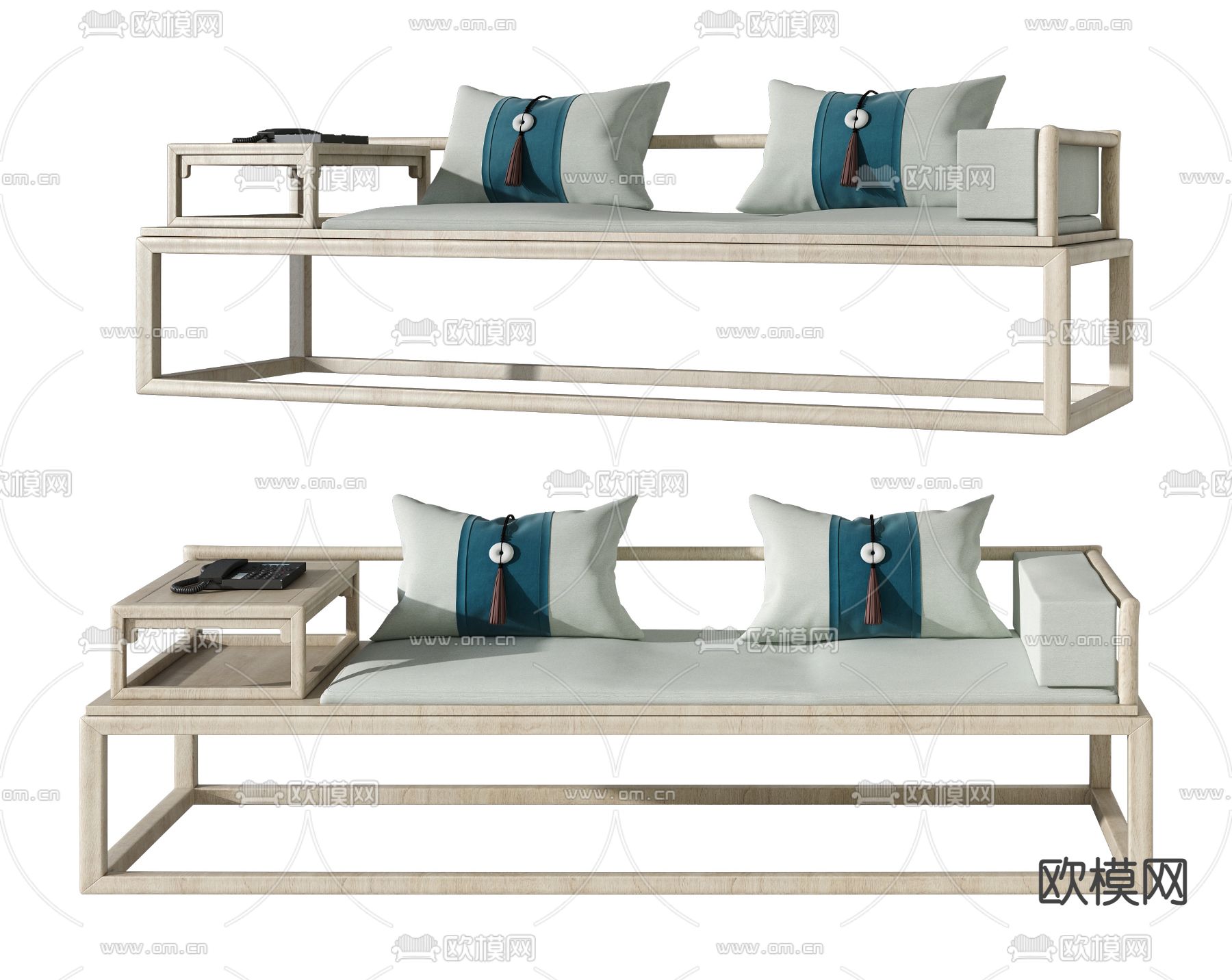 新中式实木罗汉床3d模型下载