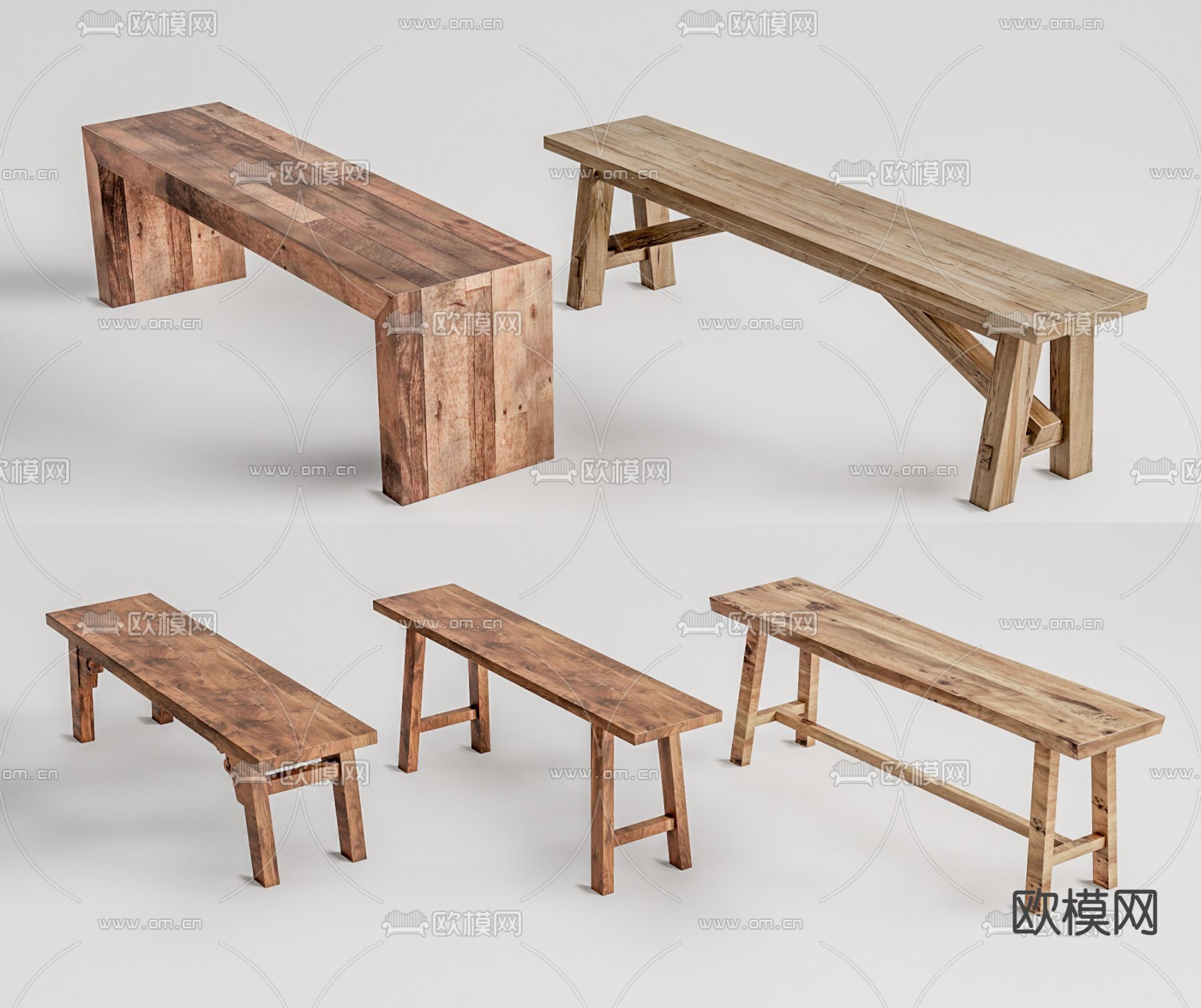 新中式长凳木凳su模型下载（渲染图1）