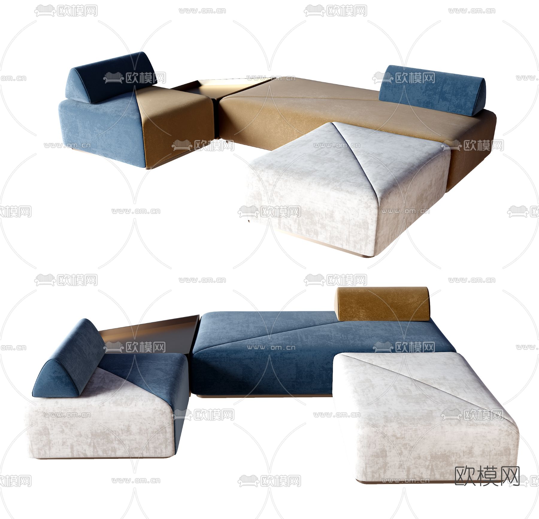现代布艺拼接办公沙发3d模型下载
