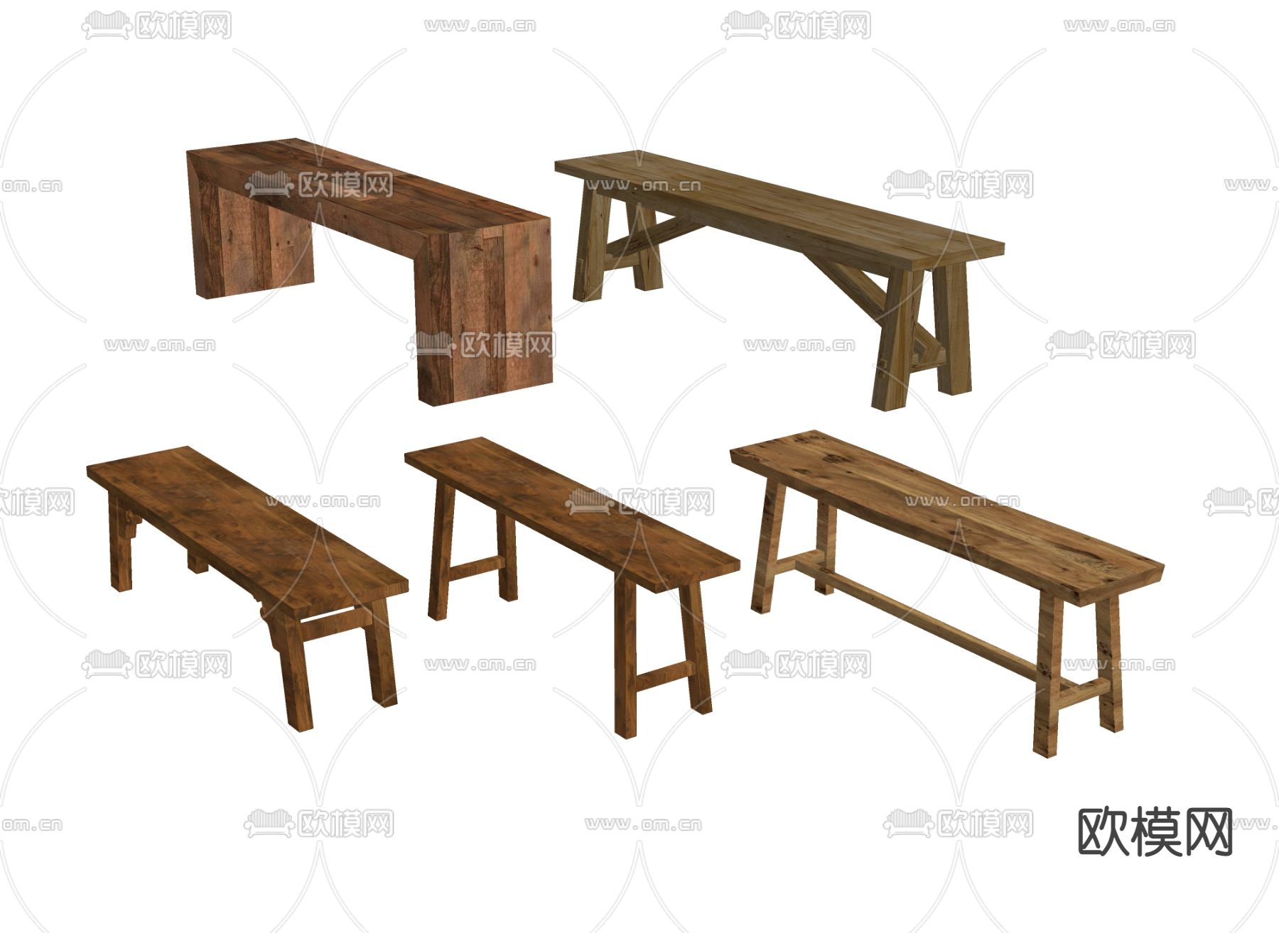 新中式长凳木凳su模型下载（渲染图2）