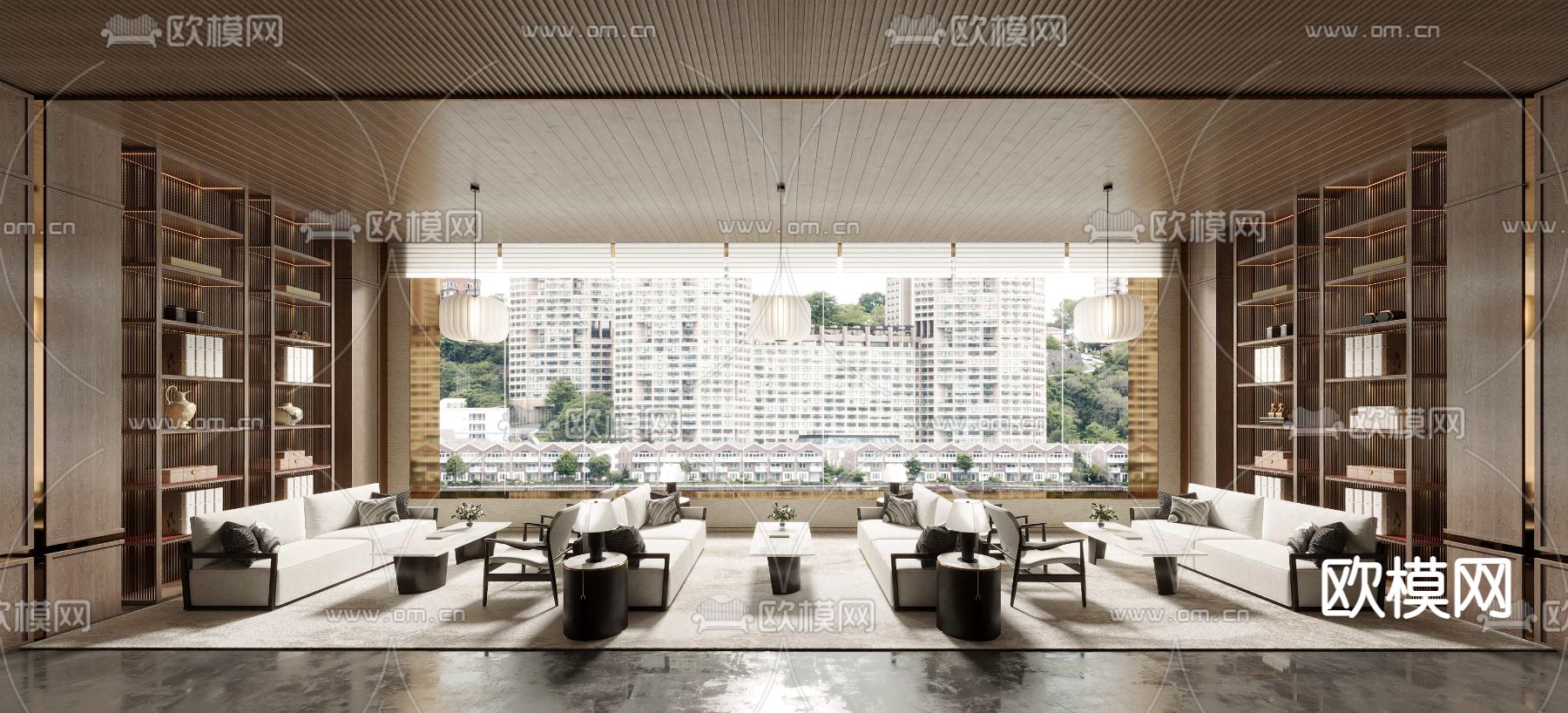 新中式售楼处洽谈区3d模型下载