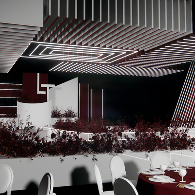  现代红色秀场风婚礼su模型 