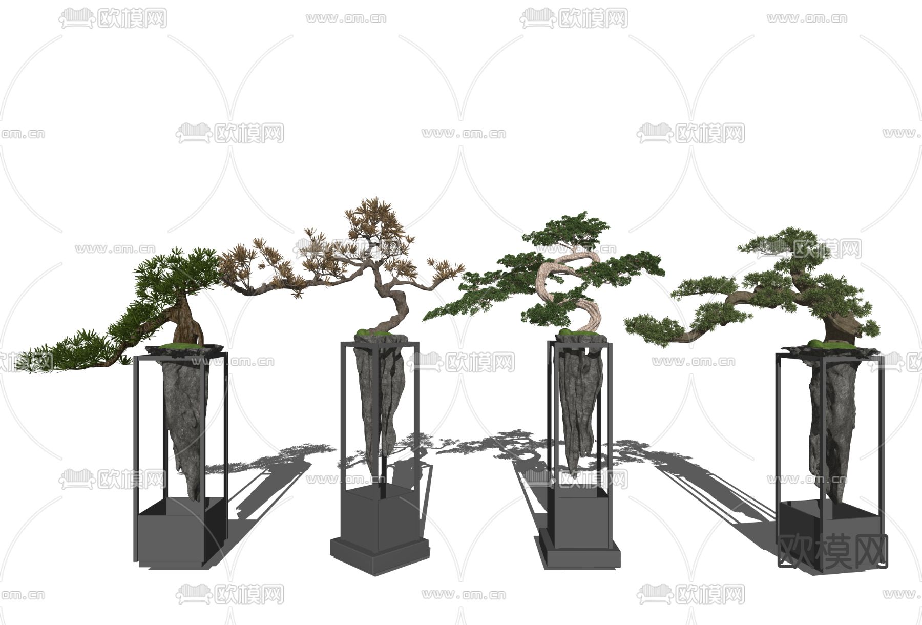 新中式盆景迎客松su模型下载（渲染图2）