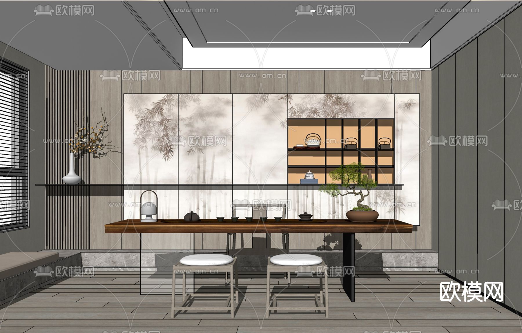 新中式茶室su模型