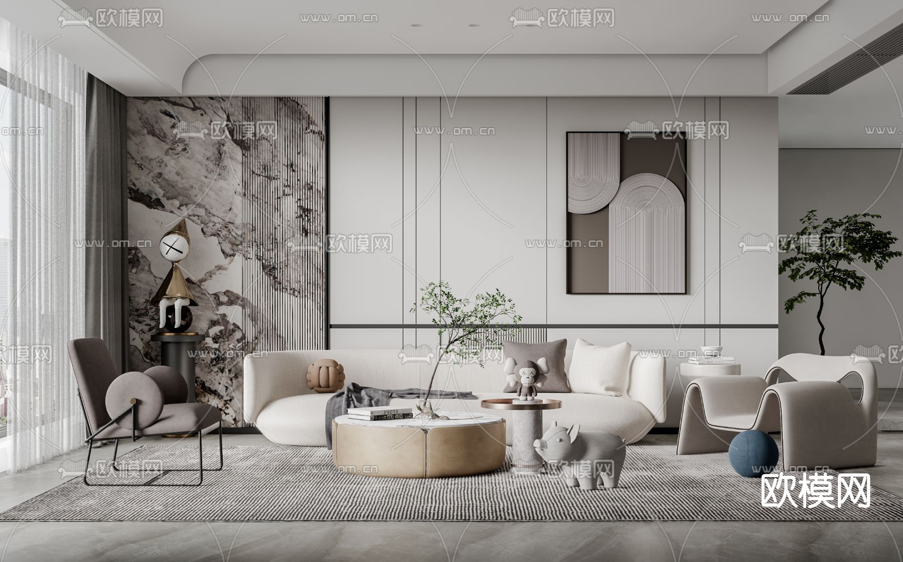 现代布艺沙发组合su模型