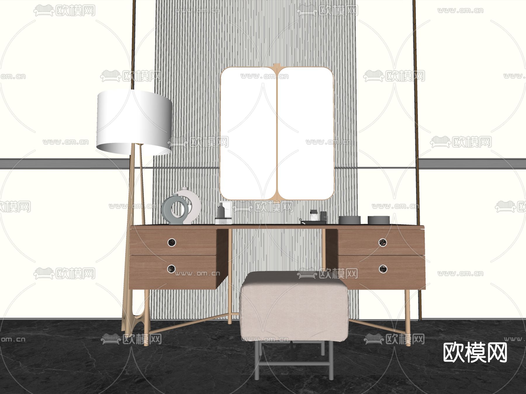 现代梳妆台su模型下载（渲染图2）