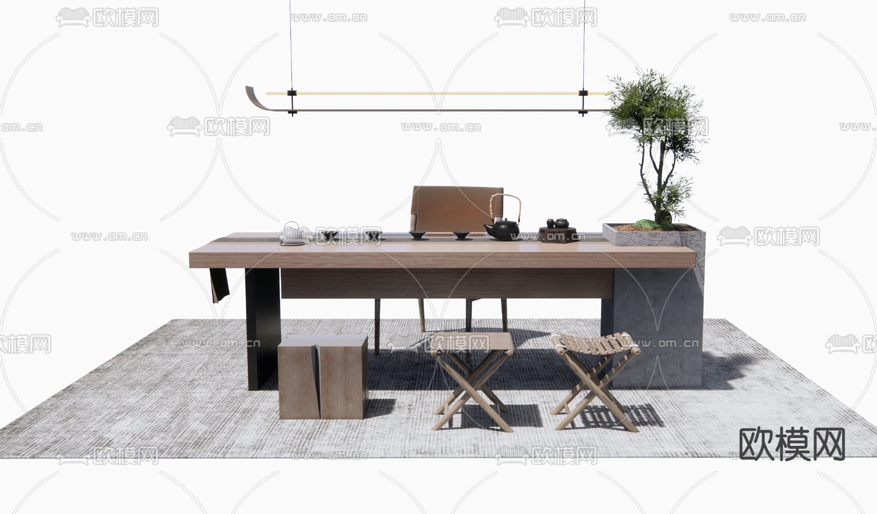 现代茶桌椅su模型下载（渲染图1）