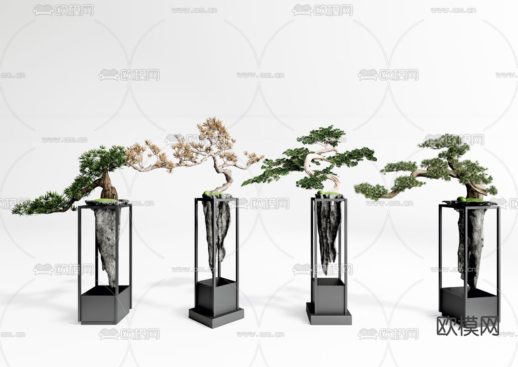 新中式盆景迎客松su模型下载（渲染图1）