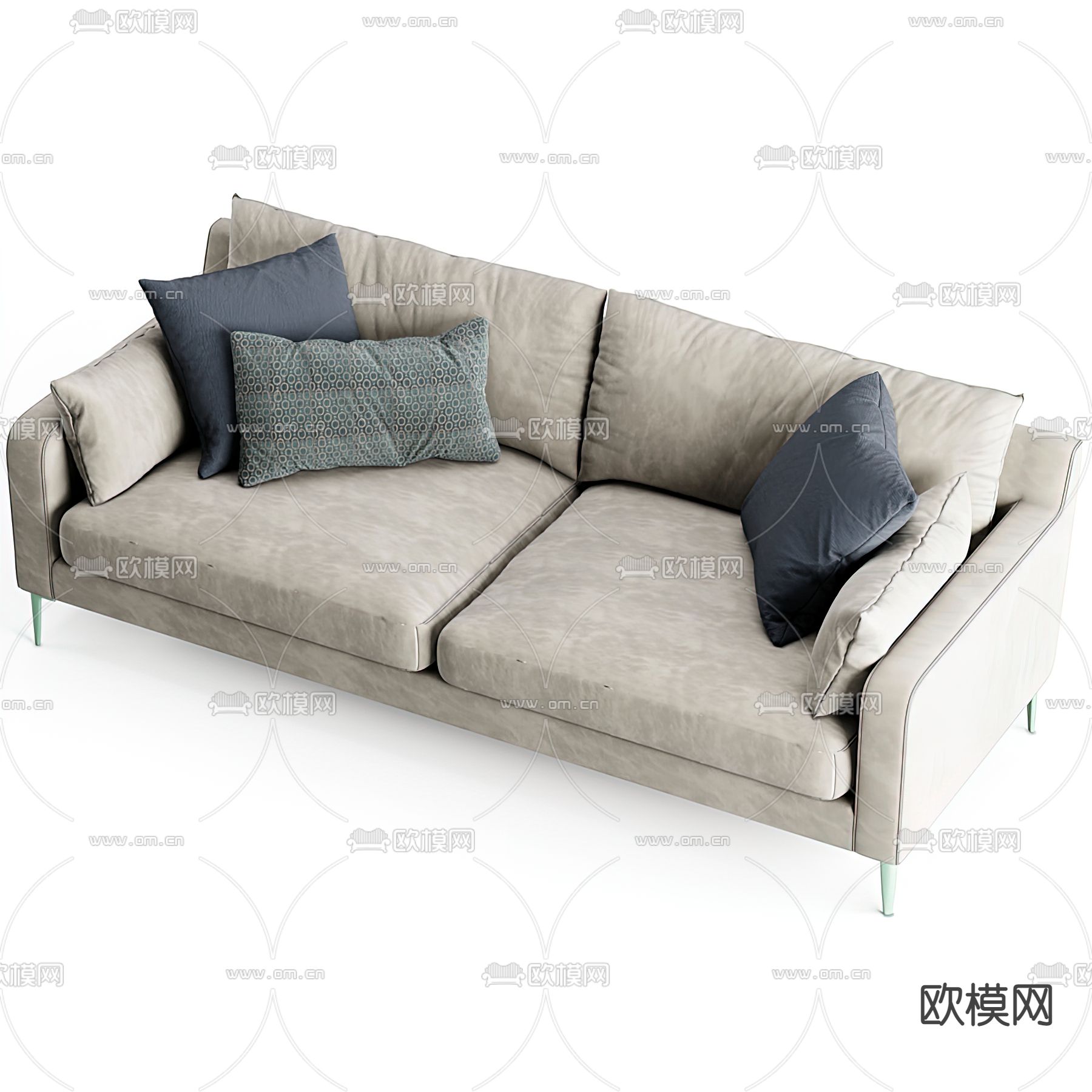 现代布艺双人沙发3d模型下载（渲染图2）