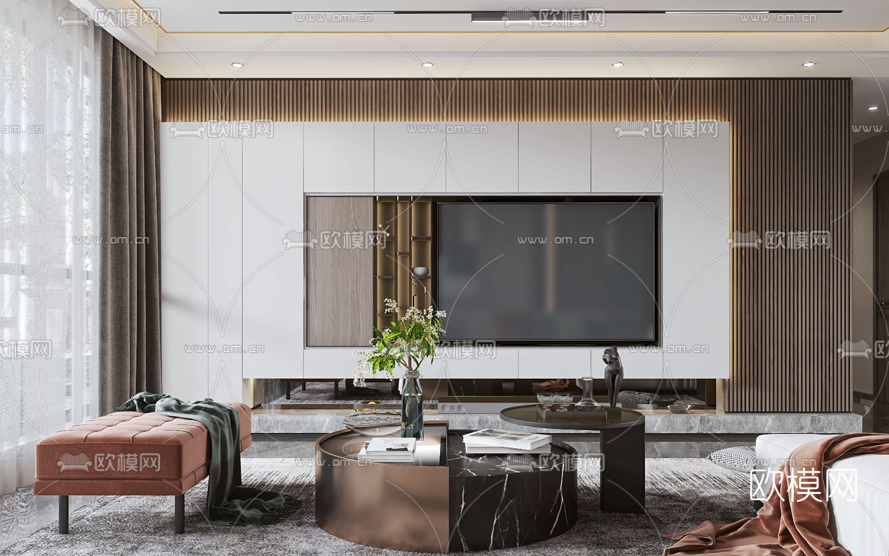 现代轻奢客厅3d模型下载（渲染图3）