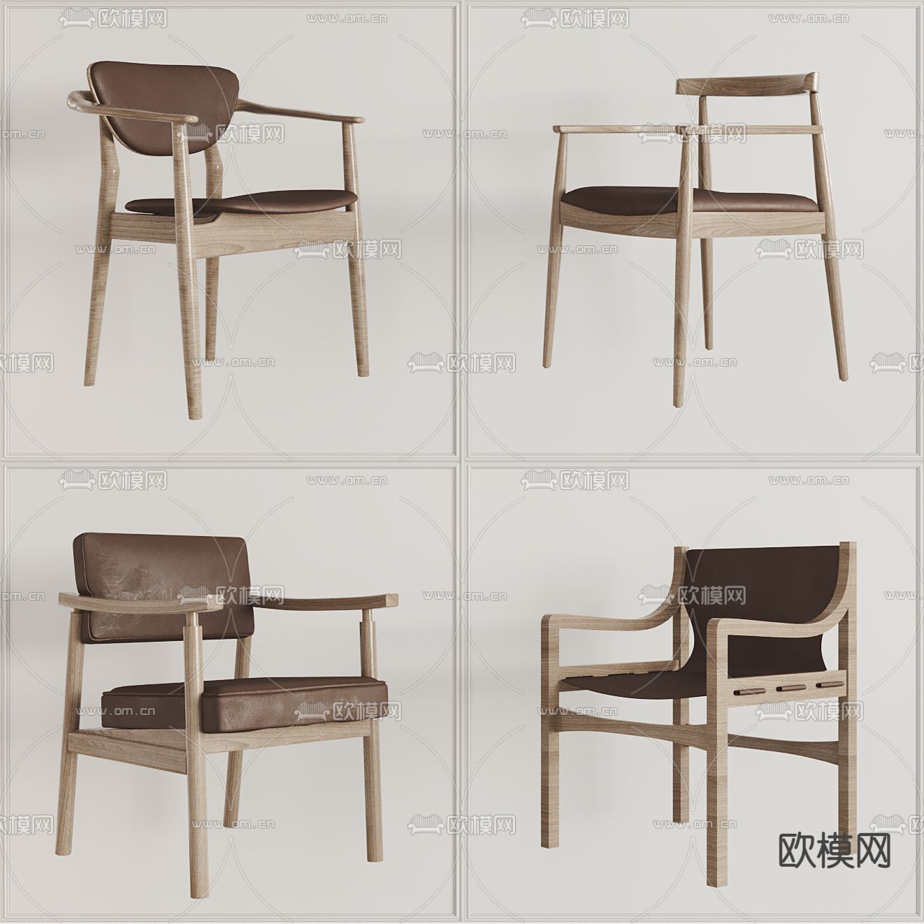 北欧原木休闲椅3d模型下载