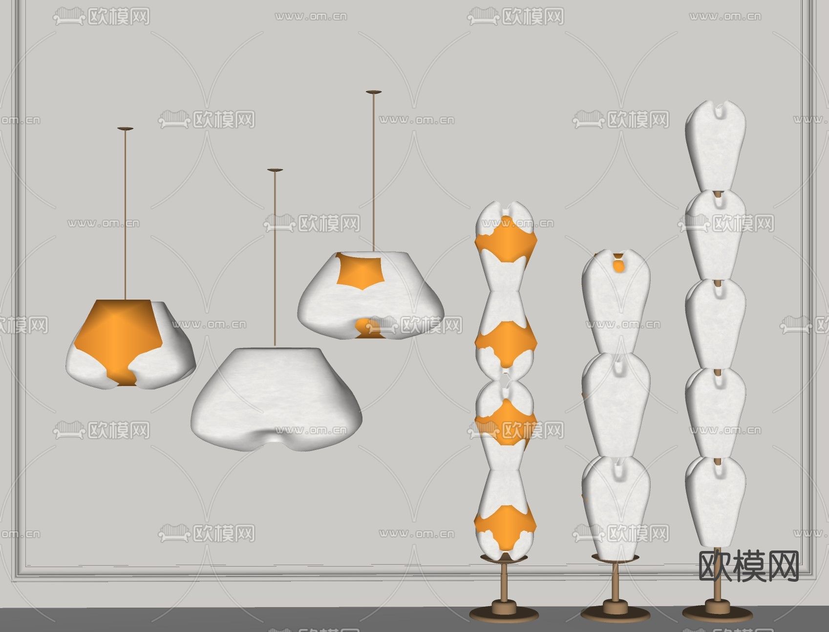 侘寂吊灯落地灯su模型下载（渲染图2）