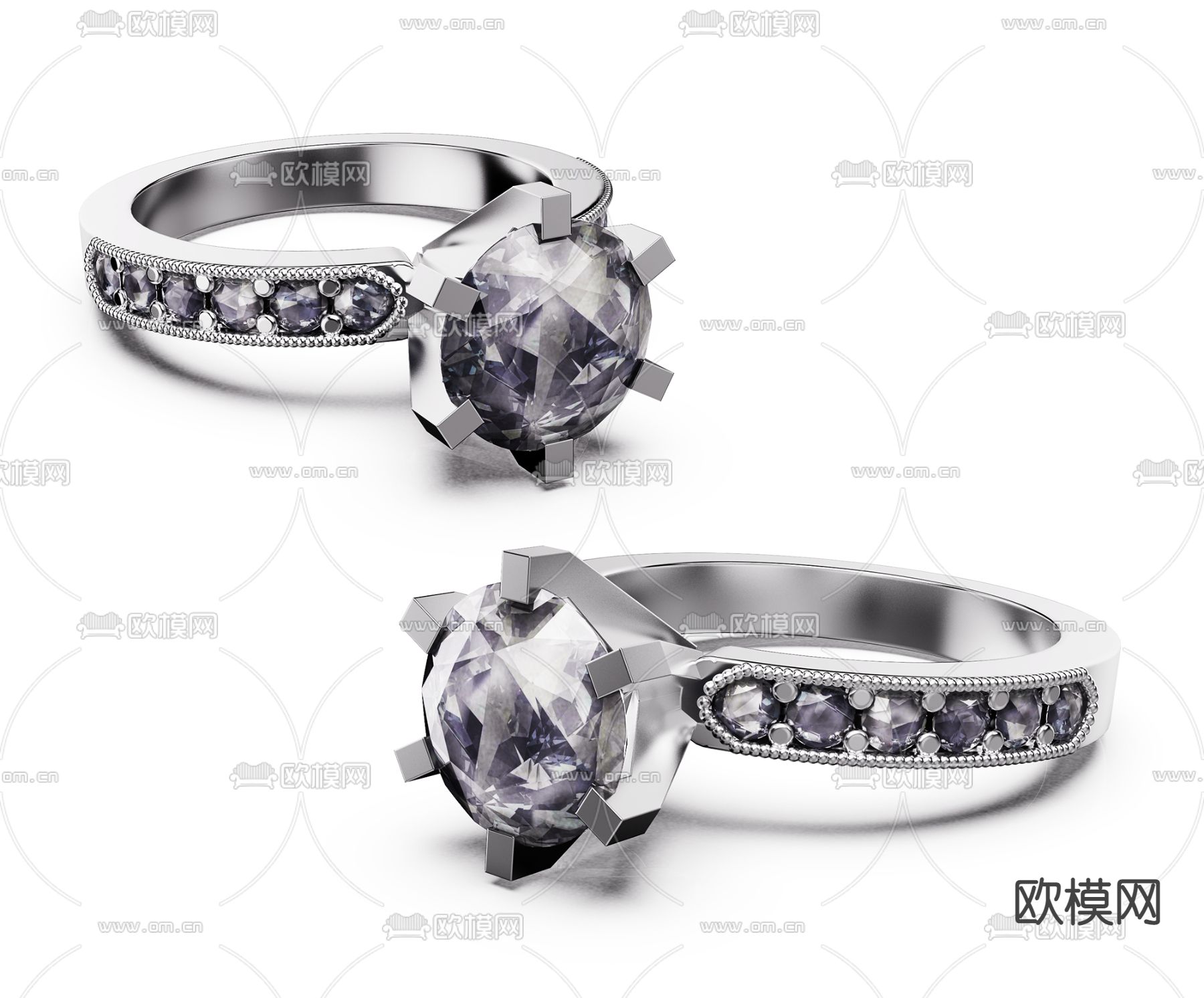 现代钻石戒指3d模型下载