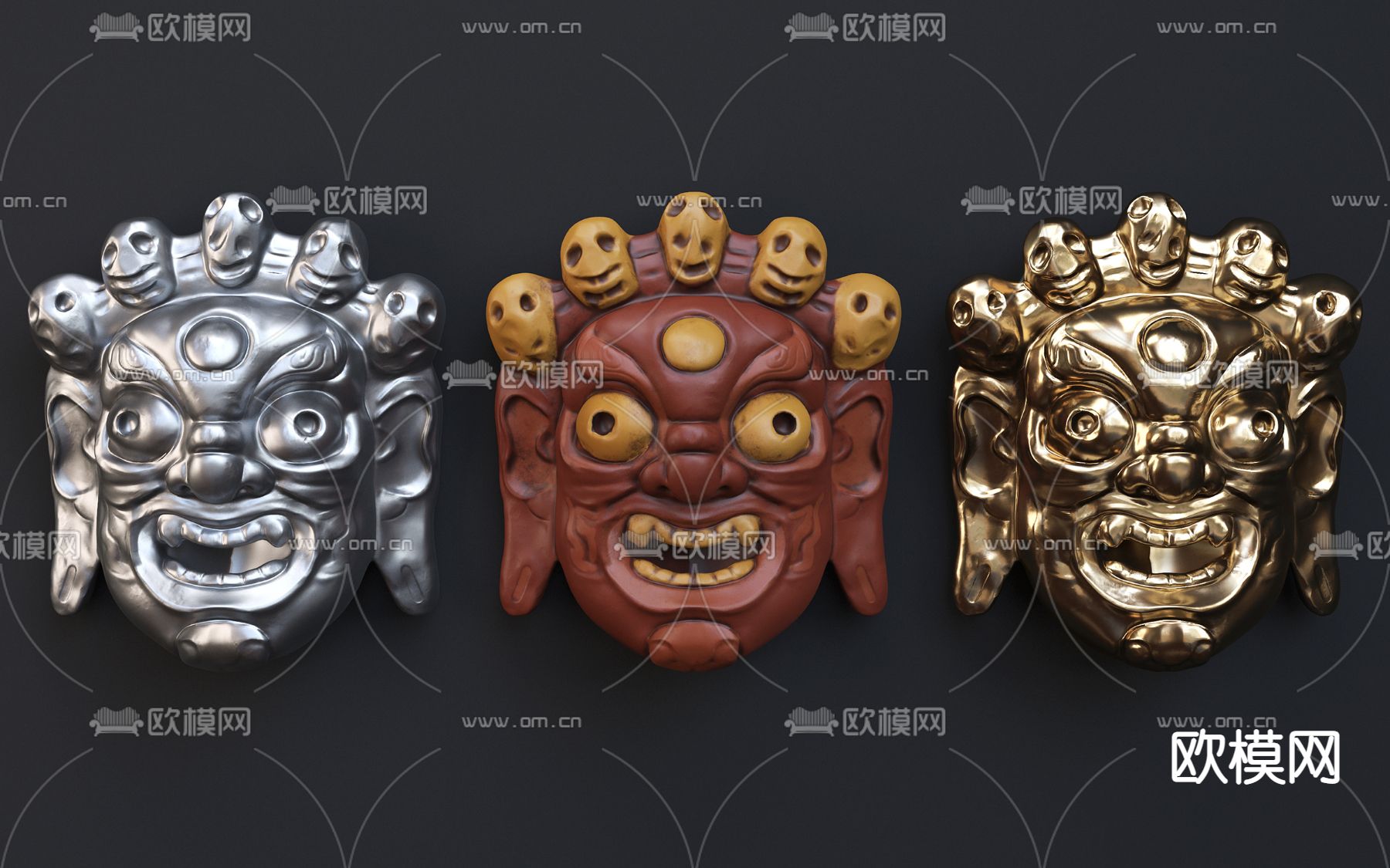 日式面具墙饰挂件3d模型下载
