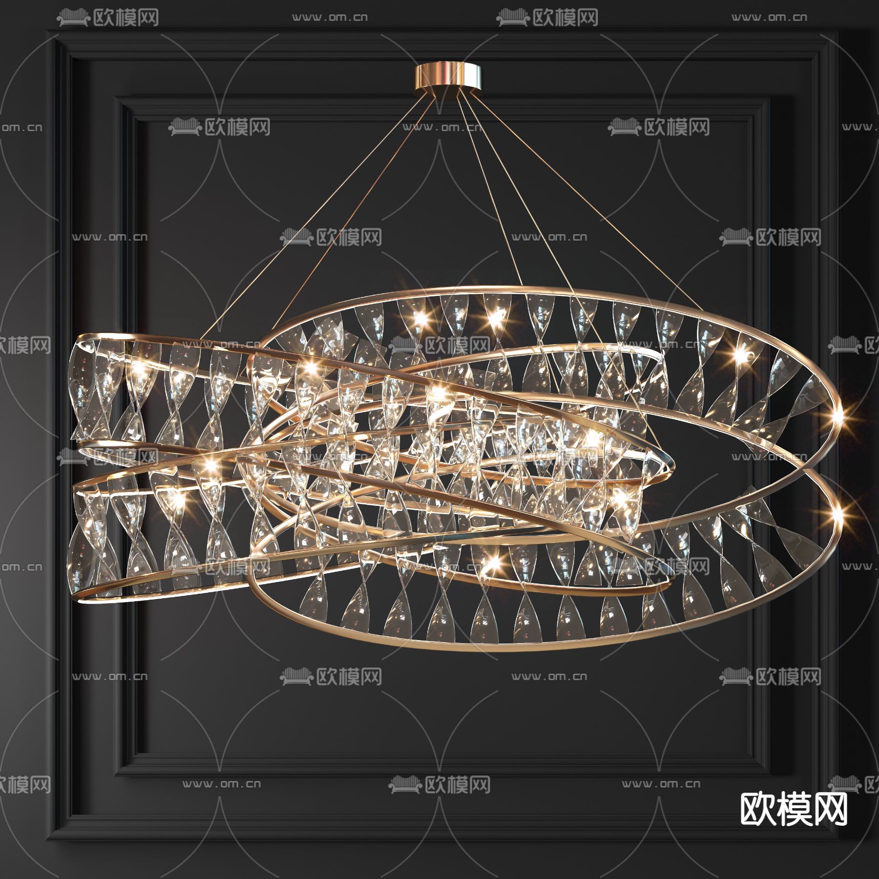 现代水晶圆环装饰吊灯3d模型下载_ID11663481_3dmax免费模型-欧模网