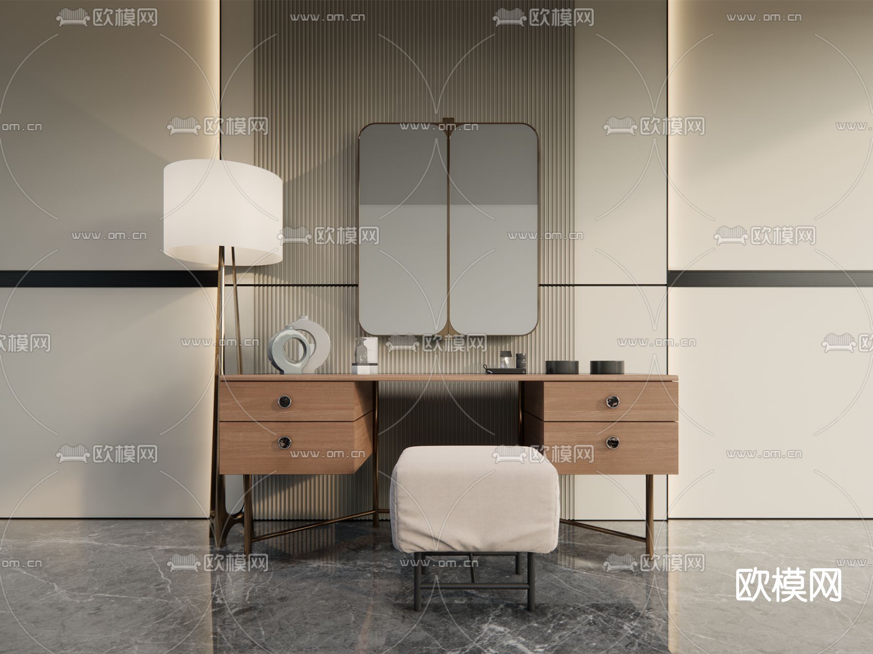 现代梳妆台su模型下载（渲染图1）