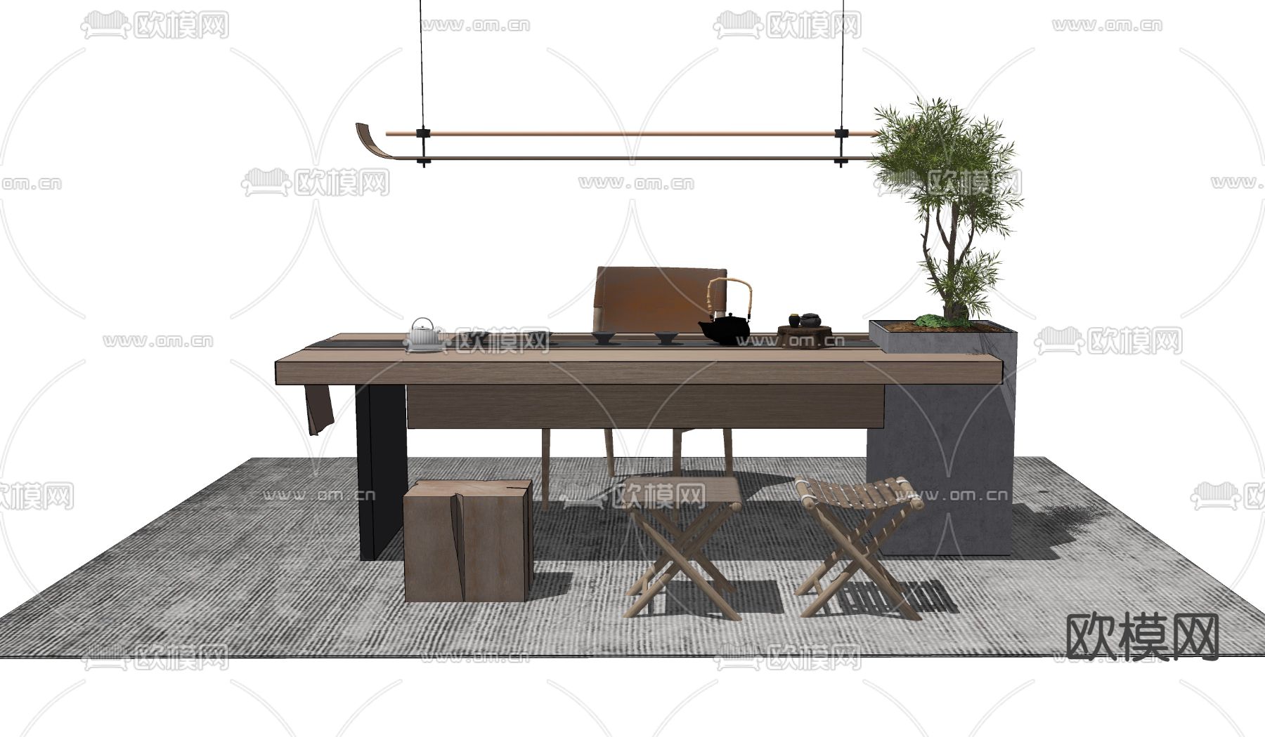 现代茶桌椅su模型下载（渲染图2）