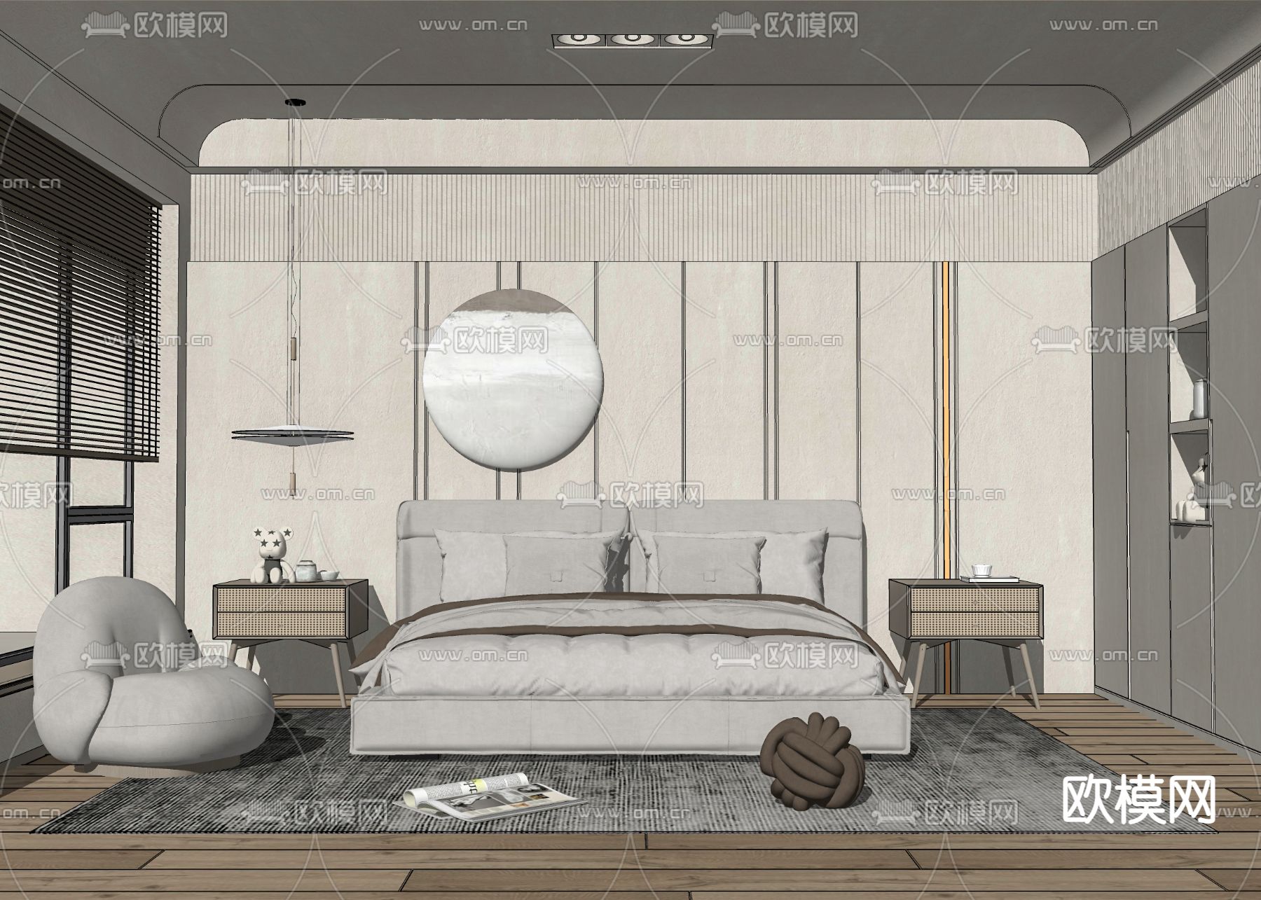 侘寂风卧室su模型下载（渲染图2）