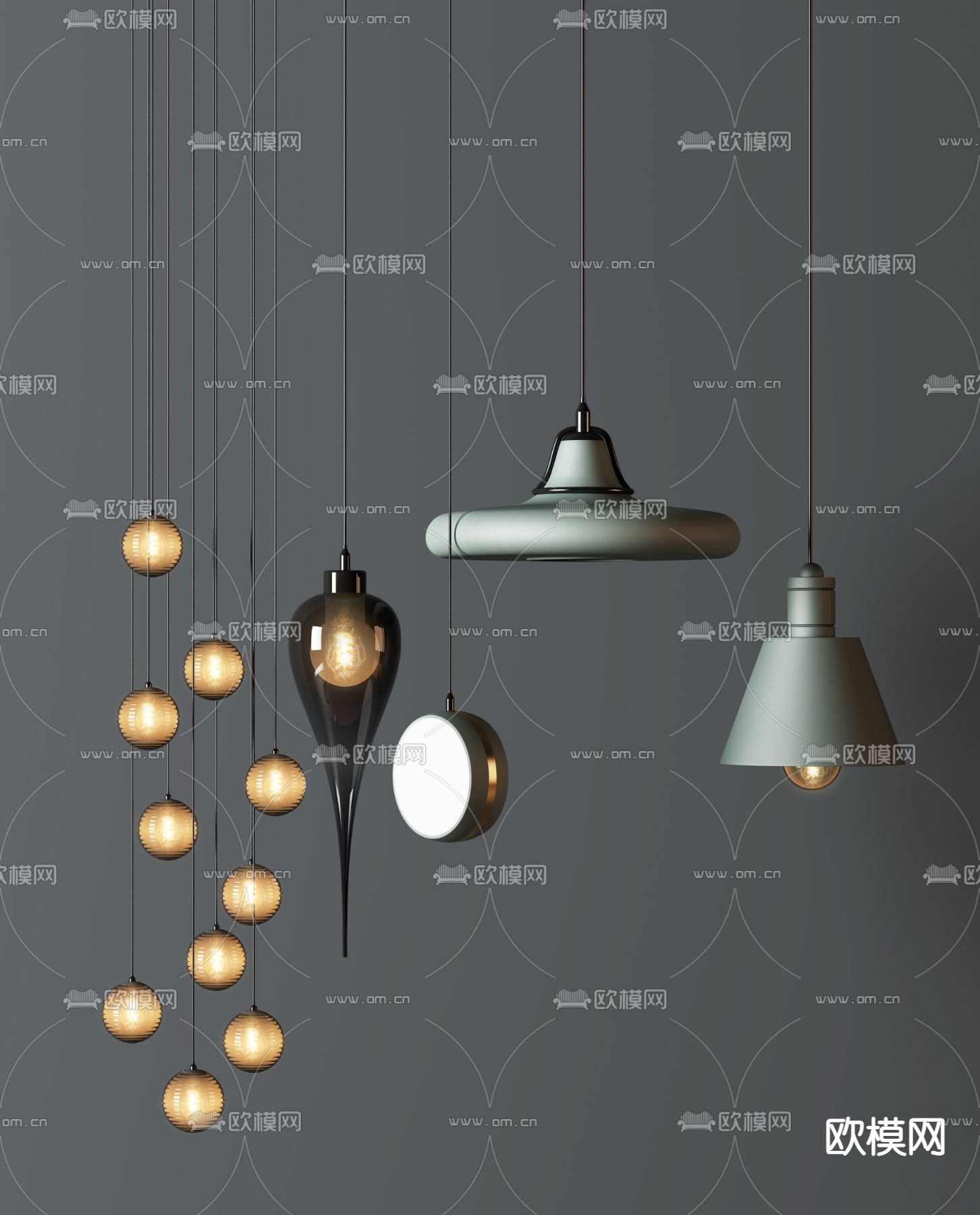 现代玻璃小吊灯3d模型下载