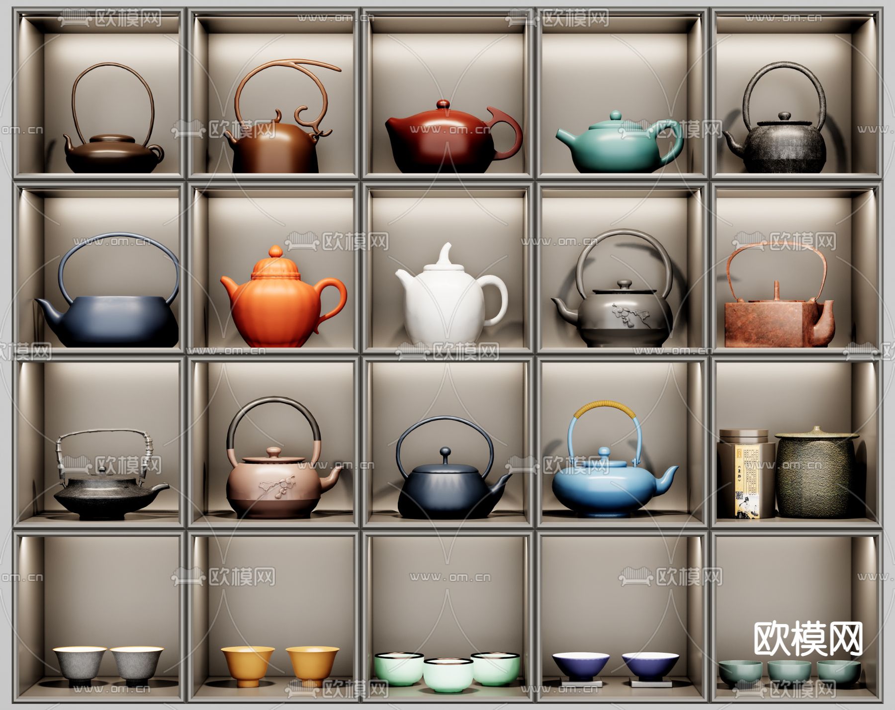 新中式茶壶茶杯su模型