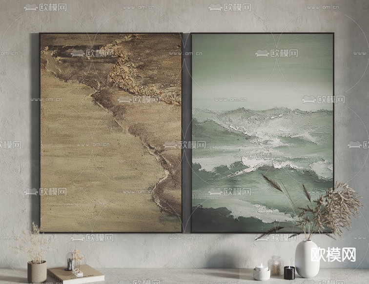 侘寂抽象装饰画挂画3d模型下载