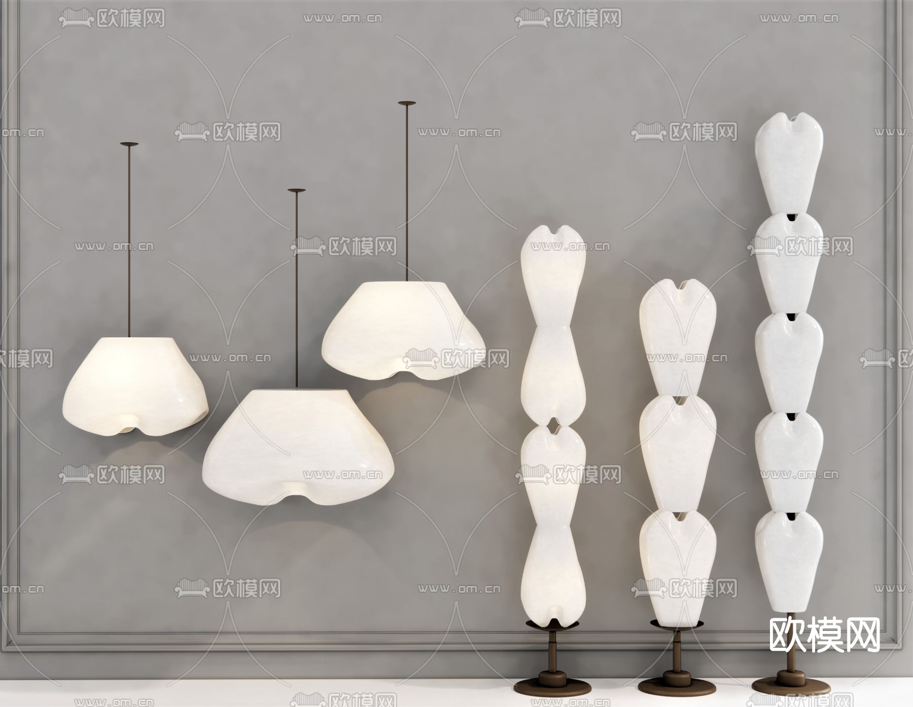 侘寂吊灯落地灯su模型下载（渲染图1）
