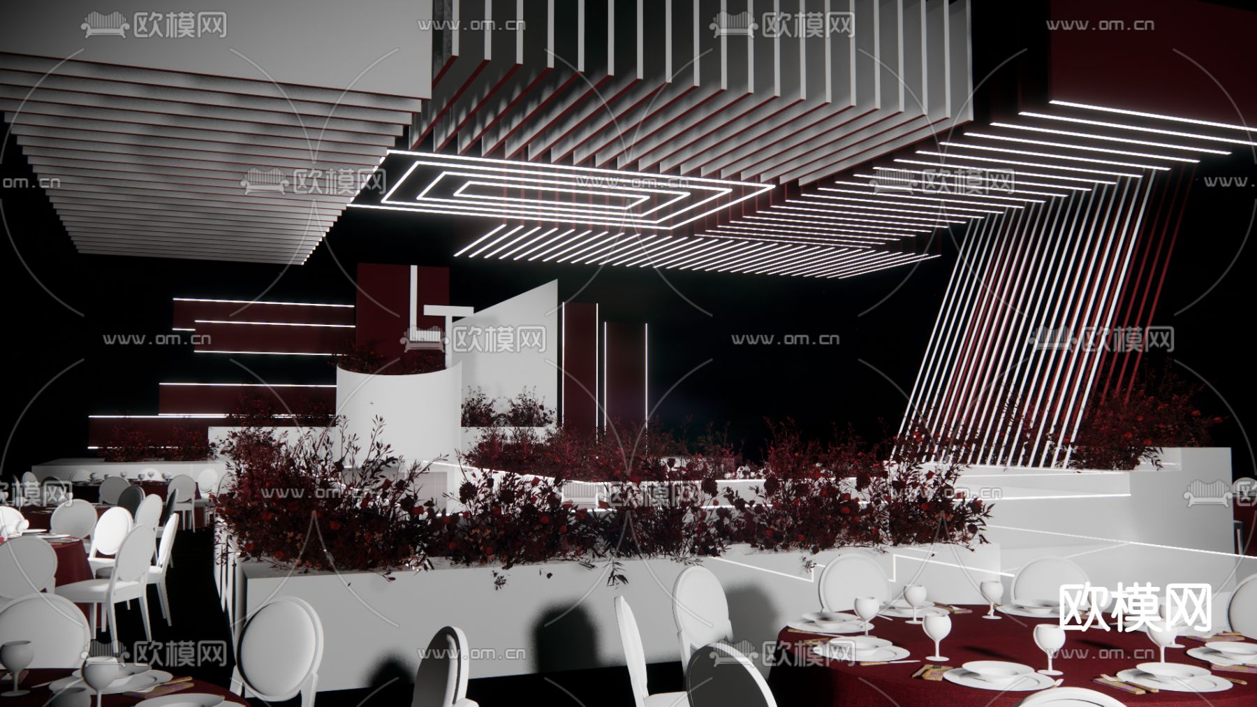 现代红色秀场风婚礼su模型下载（渲染图1）
