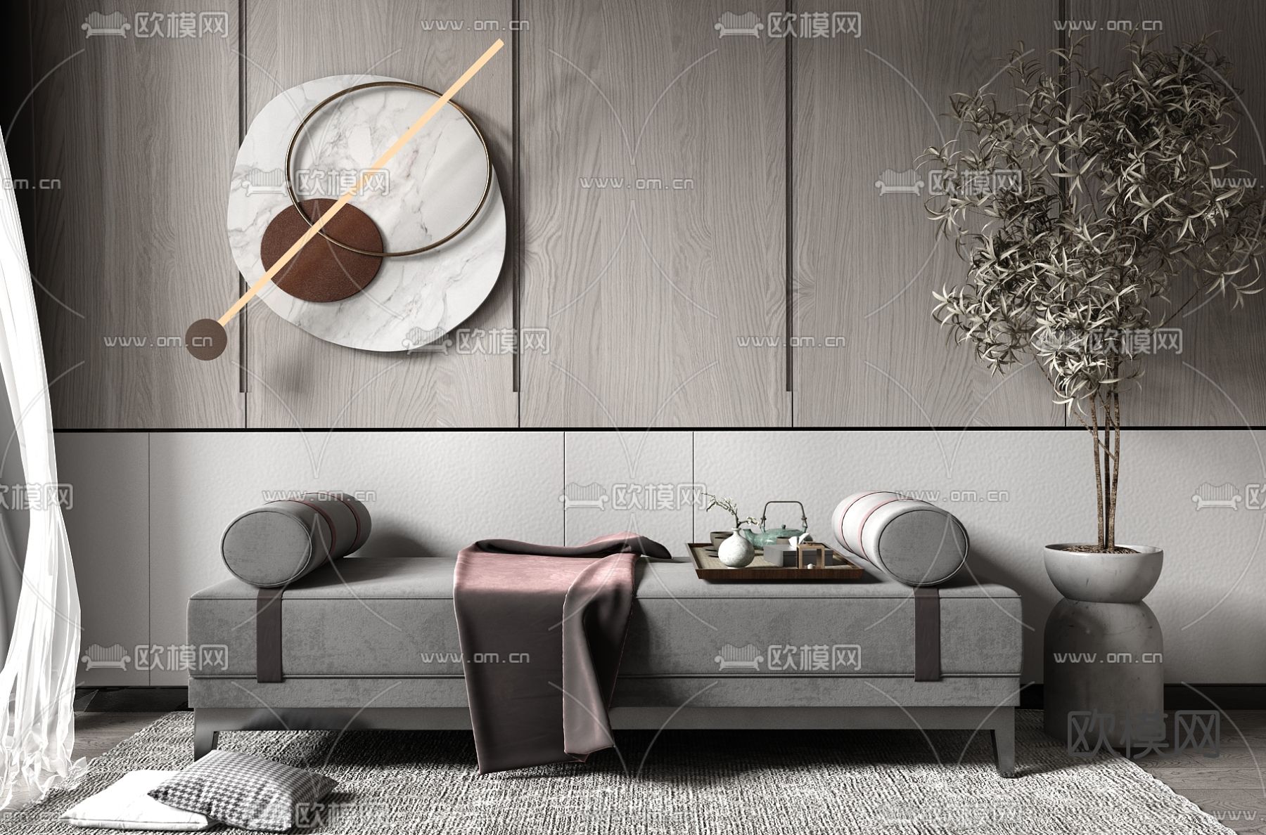 现代床尾凳脚踏su模型