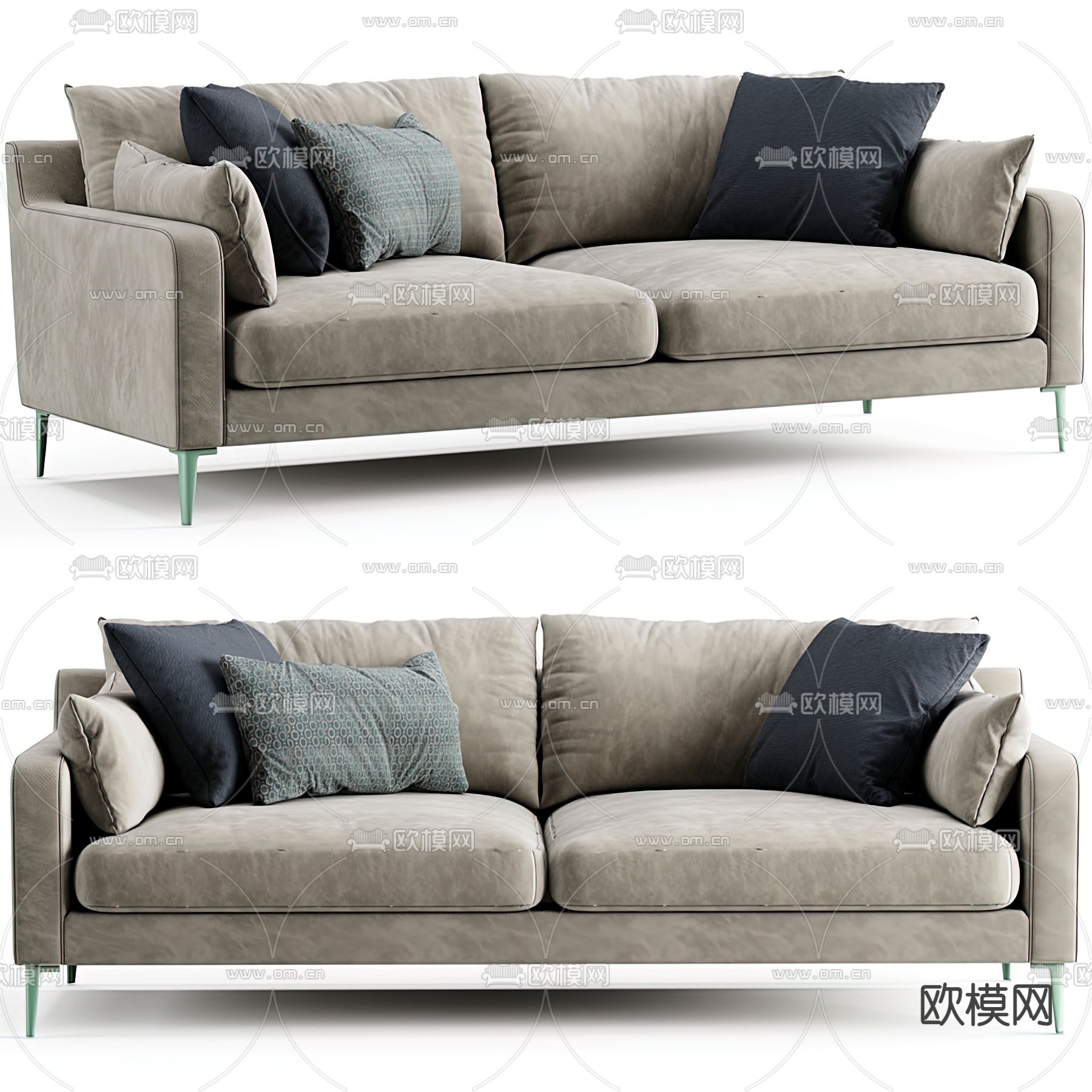 现代布艺双人沙发3d模型下载（渲染图1）