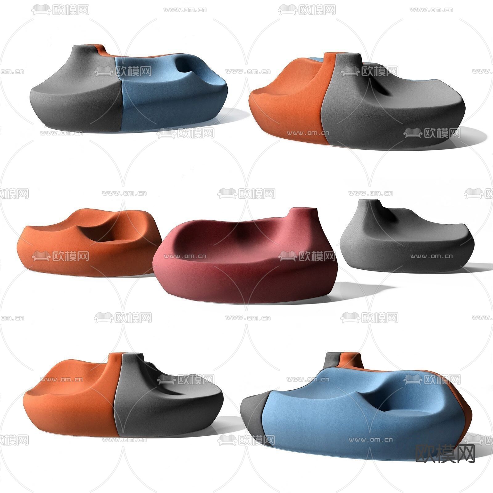 现代绒布异形办公沙发3d模型