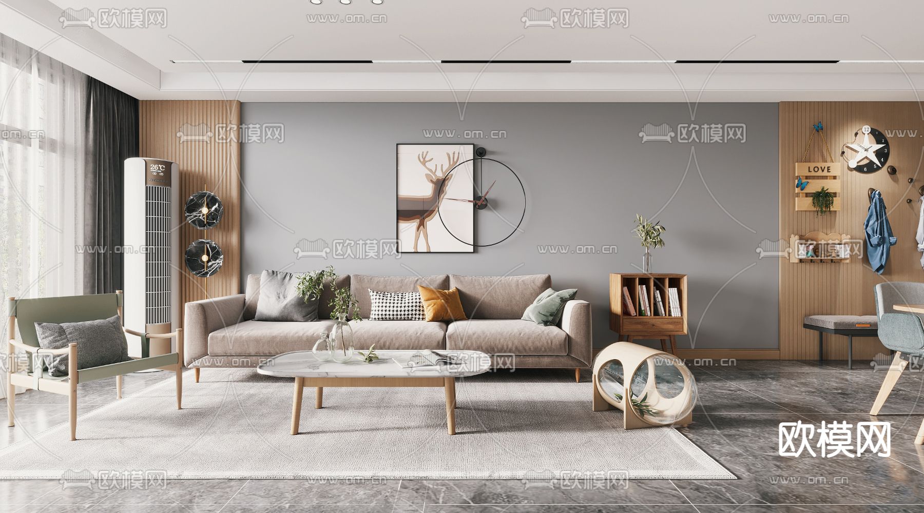 北欧布艺沙发组合3d模型