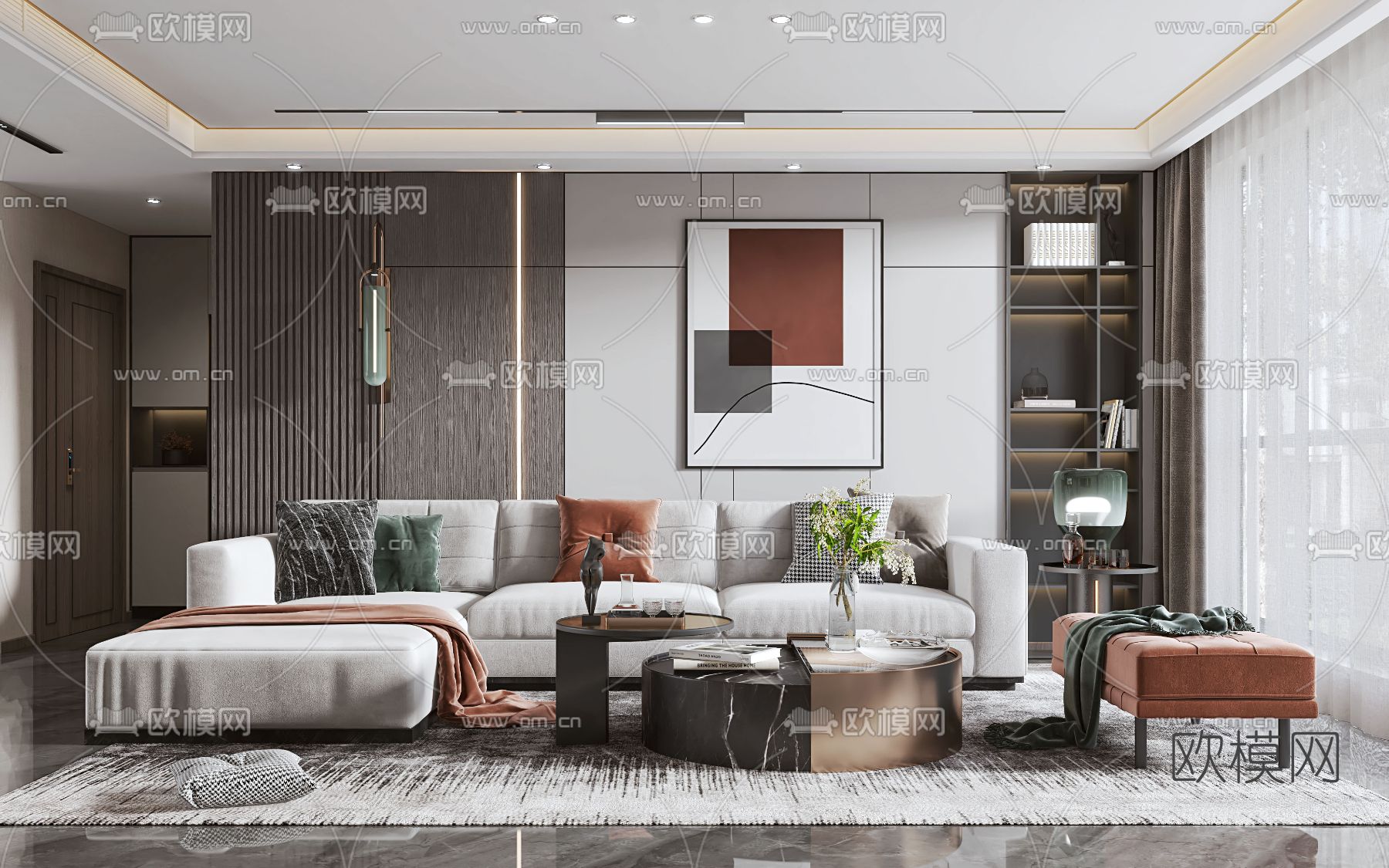 现代轻奢客厅3d模型下载（渲染图1）