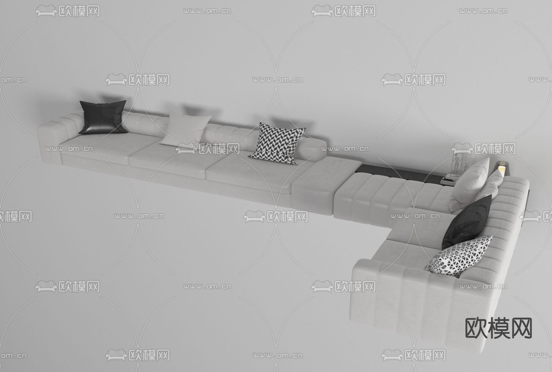 现代布艺拐角多人沙发免费3d模型下载