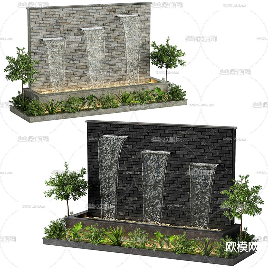 现代青砖喷泉水池小品3d模型